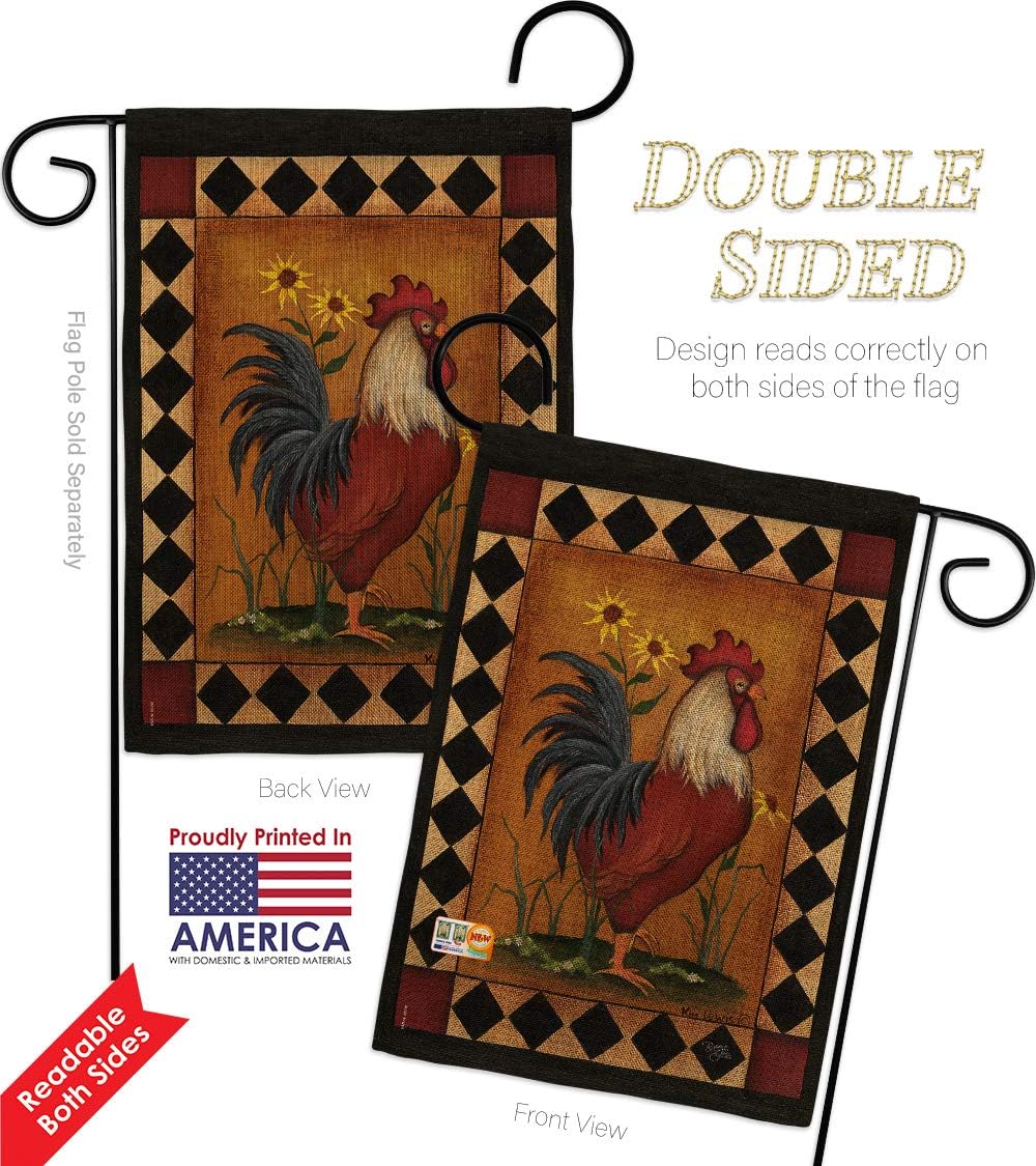 Rooster Burlap Garden Flag Animals Barnyard Animal Cow Horse Farmhouse Pet Nature Farm Creature Small Decorative Gift Yard House Banner Double-Sided Made In USA 13 X 18.5