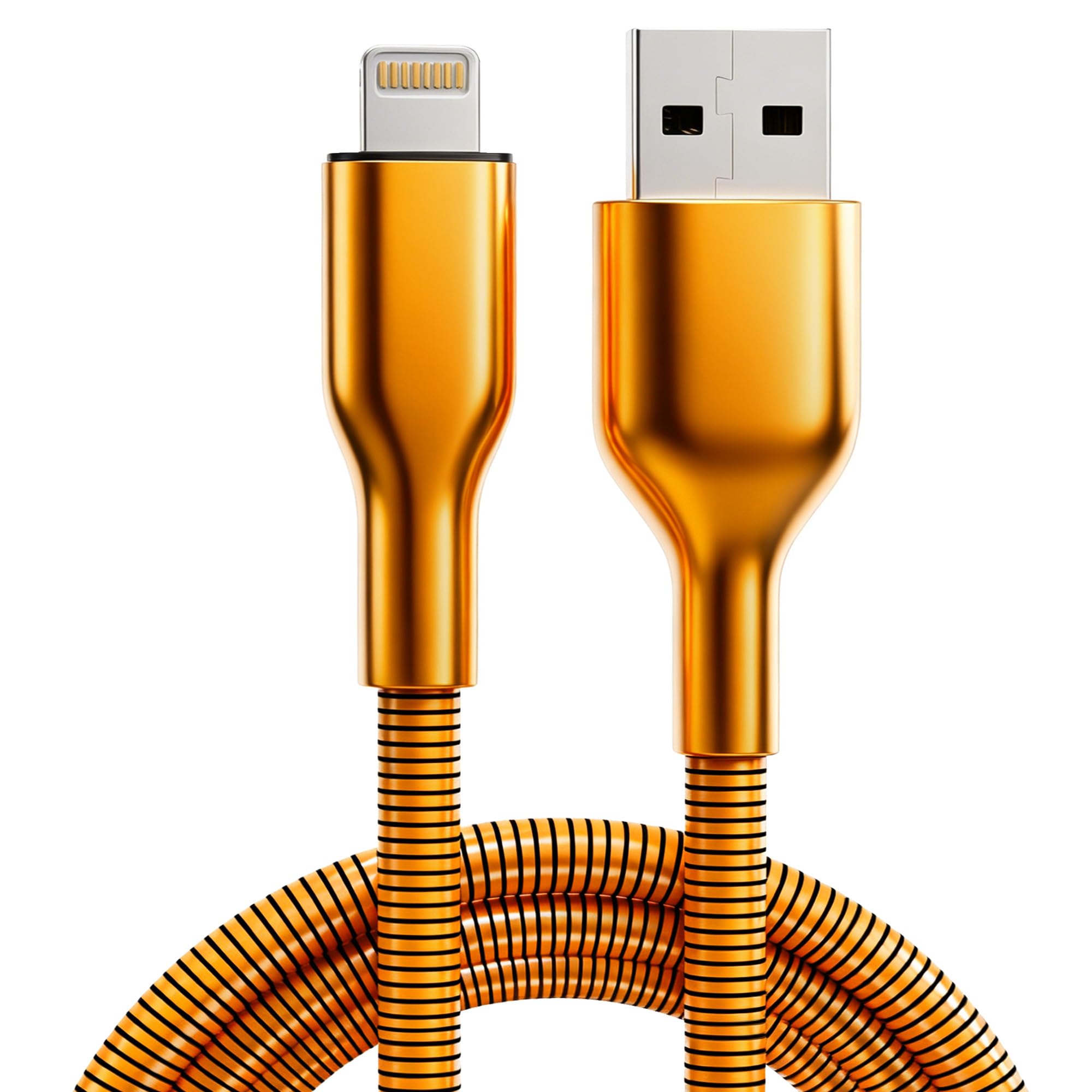 6.6FT Chew Proof USB to Lightning Cable, Pet Proof iPhone Charging Cord, MFi Certified Fast Charging Lightning Cable, Metal Braided iPhone Charger Cable for iPhone 14/13/12/11/XS/XR, Orange