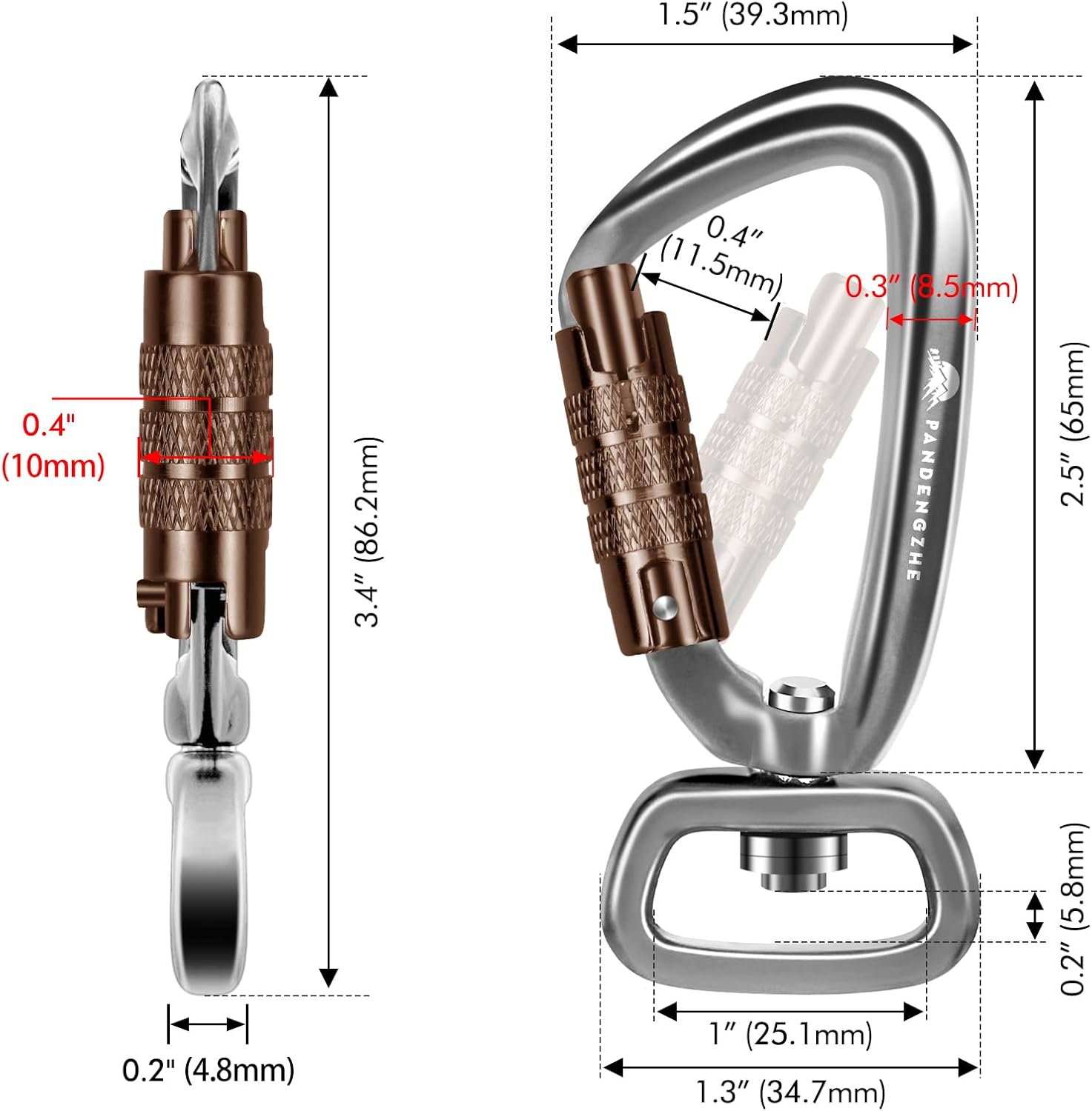 2 Pack Locking Carabiner Clip 2.5" with Swivel Ring for Securing Pets, Dog Leash Harness, Camping, Hiking, Keychains - Image 4