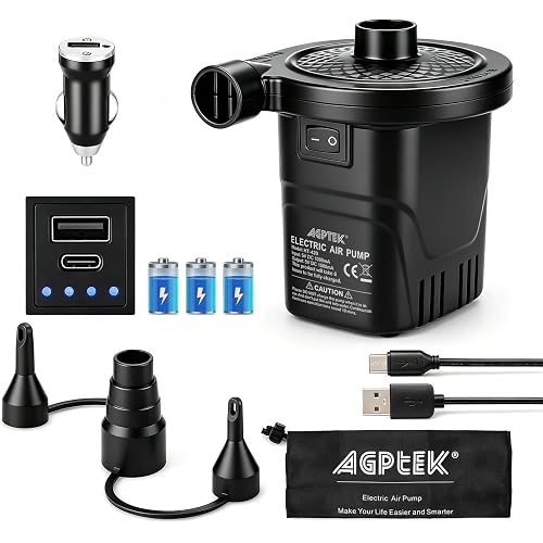 AGPTEK Rechargeable Air Pump,4000mAh Quick-Fill Inflator Deflator,3 Nozzles
