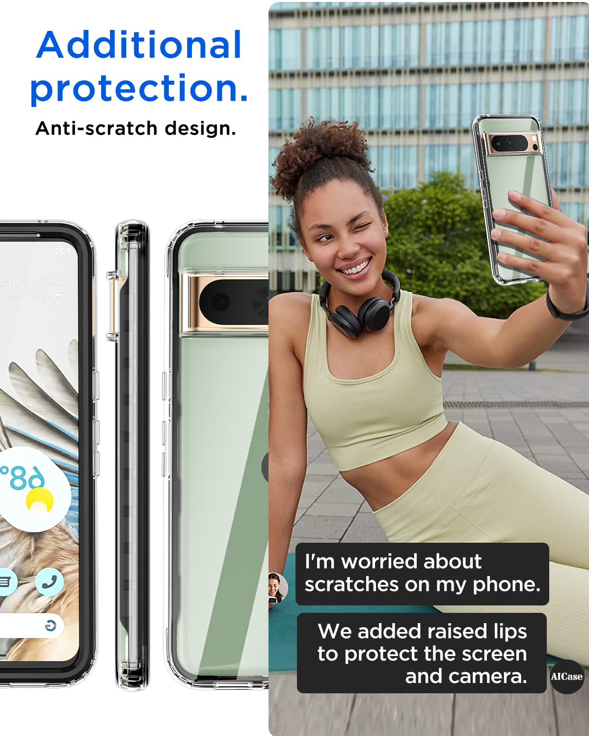 AICase Google Pixel 8 Case Clear Full Body Rugged Con