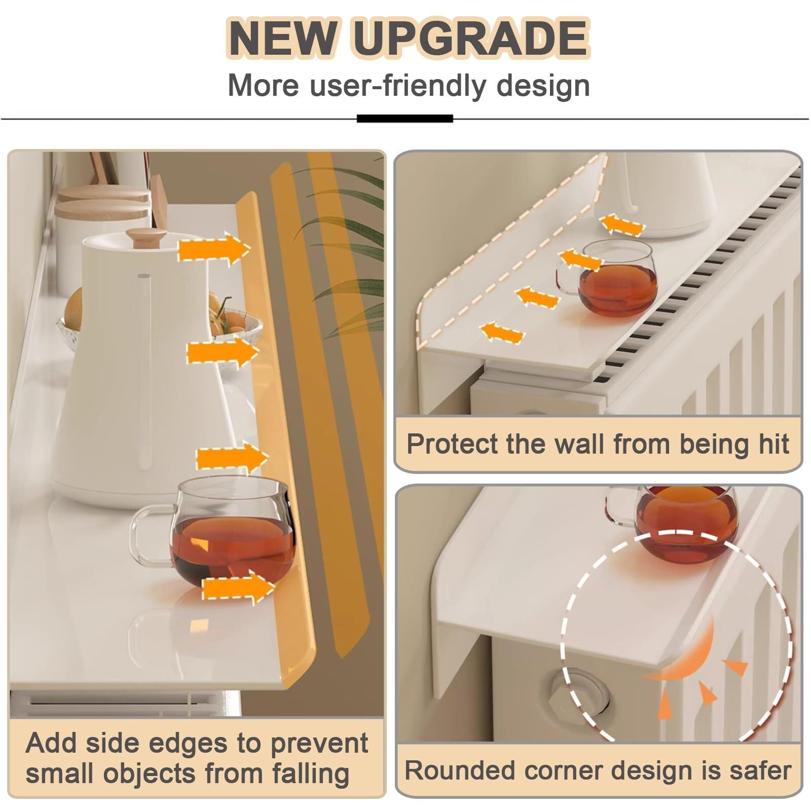Estante de radiador sin taladros con soportes, cubierta de calefacción de aleación de aluminio blanco para almacenamiento y decoración, protección de pared (ancho 15 cm, largo 80 cm)