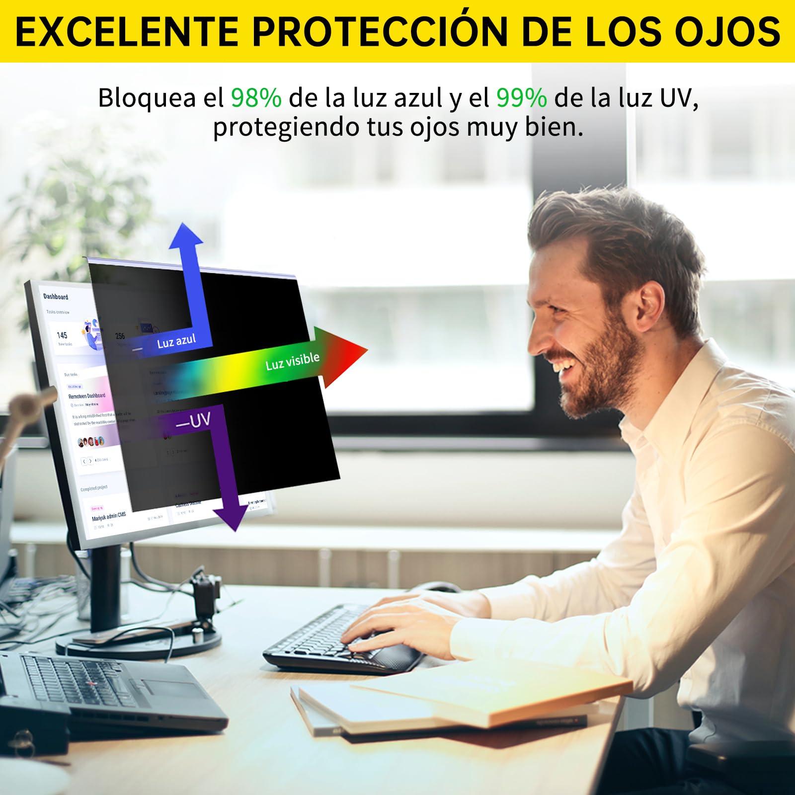 Filtro de Privacidad Colgante para Monitor de 27 Pulgadas (16:9) - Privacidad Avanzada, Anti-Luz Azul, Fácil Instalación, Reduce Reflejos y Fatiga Ocular, Compatible con Monitor Multimarca