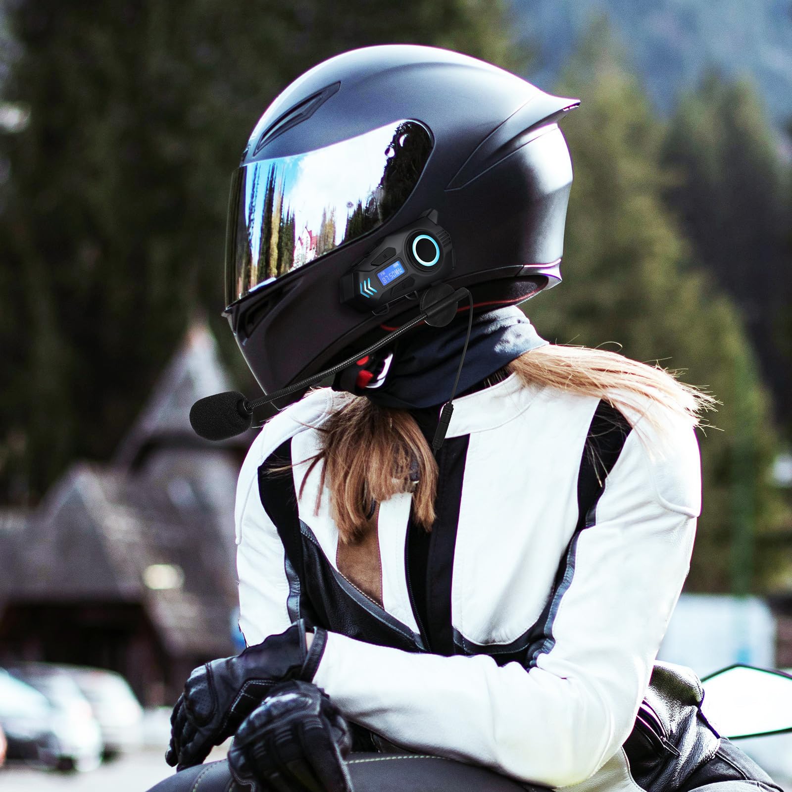 SHINEOFI Auricolare senza Fili per Casco Moto K09, Connessione Wireless 6.0 con Microfono, Batteria 800mah, Ip65, Abs, Comfort Ergonomico per Lunghi Viaggi in Moto