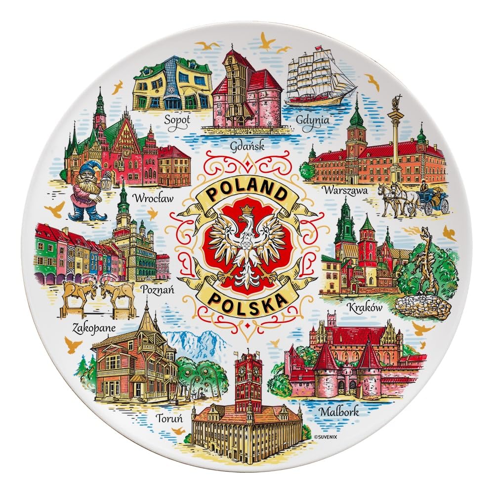 Suvenix Plato Cerámico Decorativo 15 cm Polonia Recuerdo Pared