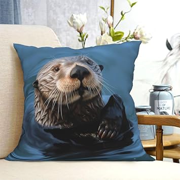 Sea Otter Throw Pillow Covers 12"x12" Soft Couch Cushion Covers Modern Decorative Cushion Cases Throw Pillow Case Square Pillowcases for Couch Sofa Home Decoration