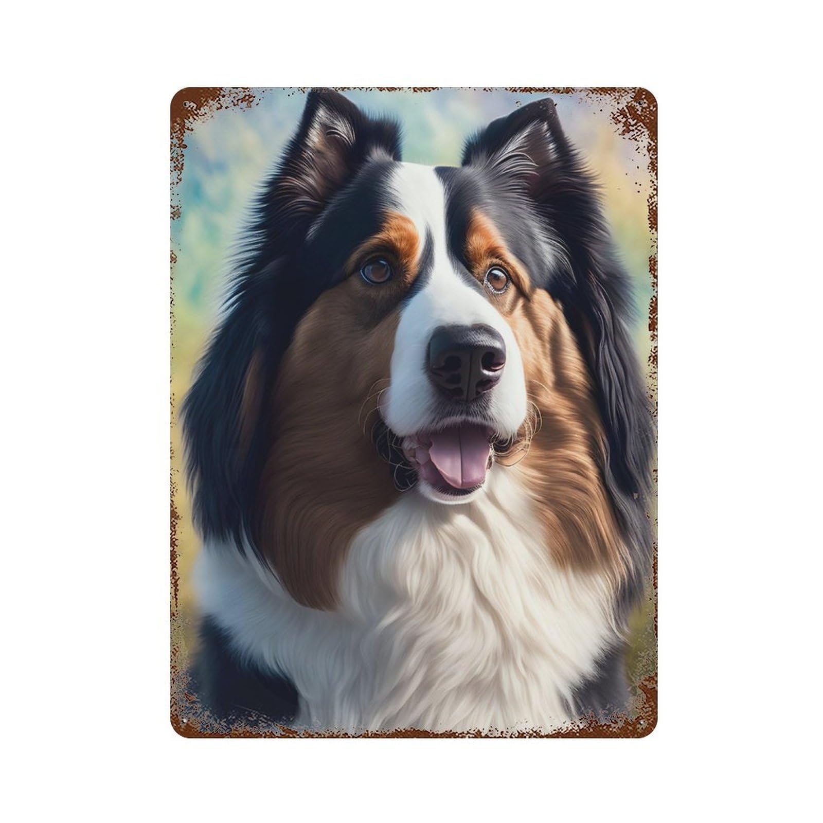 Tri-Color Australian Shepherd Portrait Decorative Tin Sign 15.7"x11.8", Vintage Wall Decor for Garage, Pub Or Kitchen