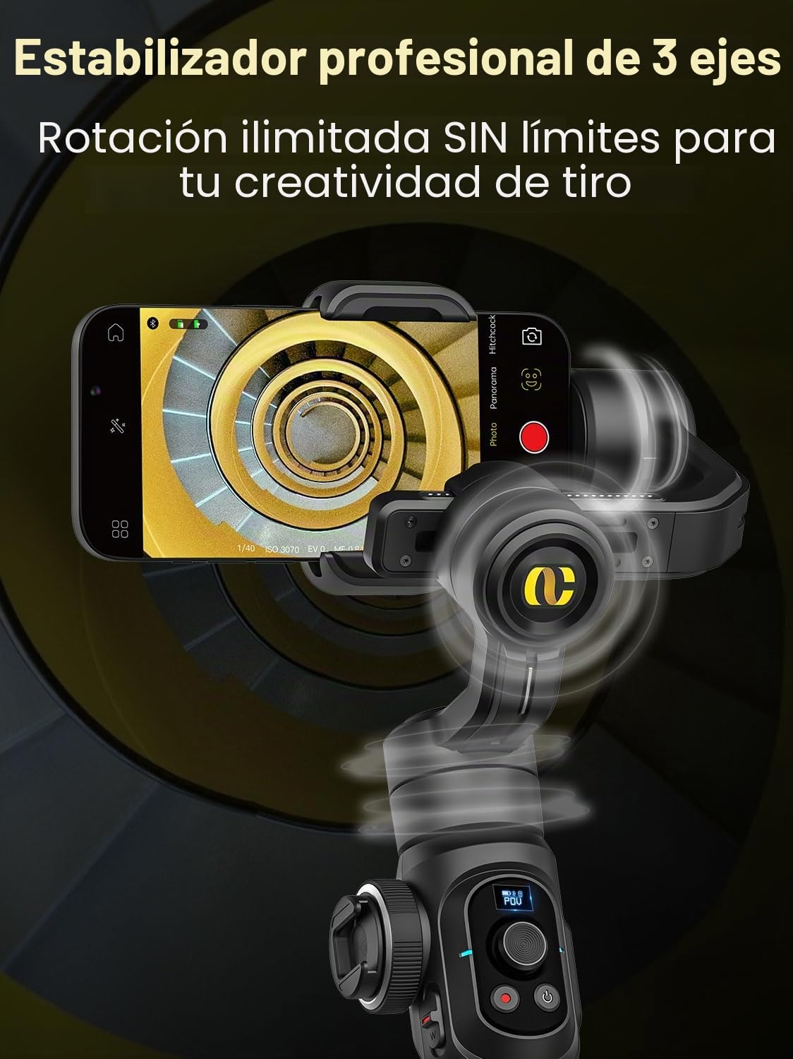 Estabilizador de cardán para teléfono inteligente, extensión incorporada de 18cm&luz de relleno, estabilizador de seguimiento de rostros&objetos, cardán de 3 ejes para iPhone &Android-AOCHUAN Smart S2