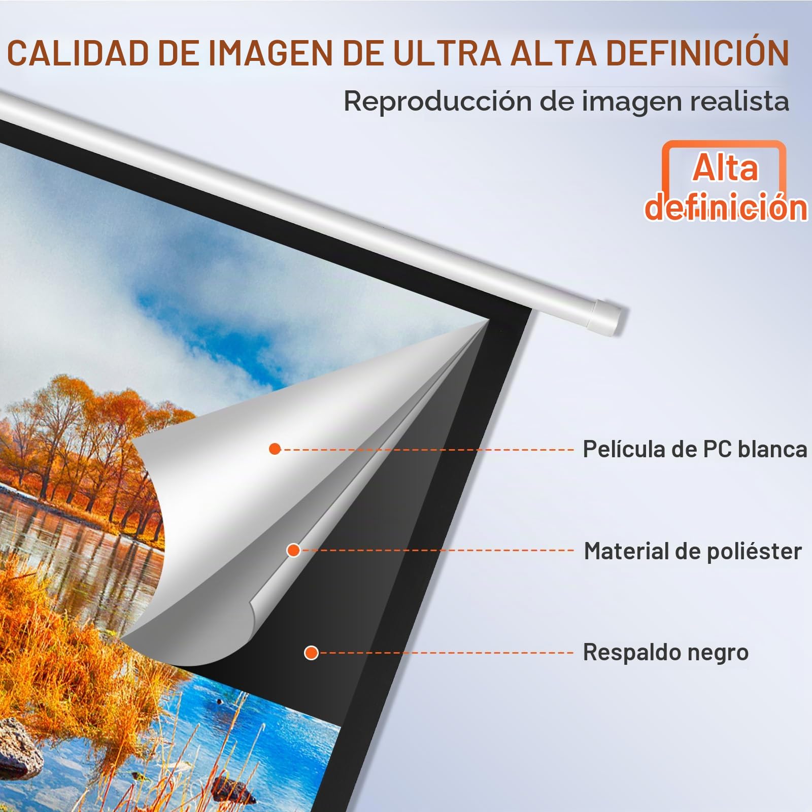 VEVOR Pantalla de Proyección Motorizada 100 Pulgadas 16:9 HD 4K 1080 Lienzo de Proyección Antiarrugas con Control Remoto Amplio Ángulo de Visión Montaje Directo en Pared para Proyectores de Video