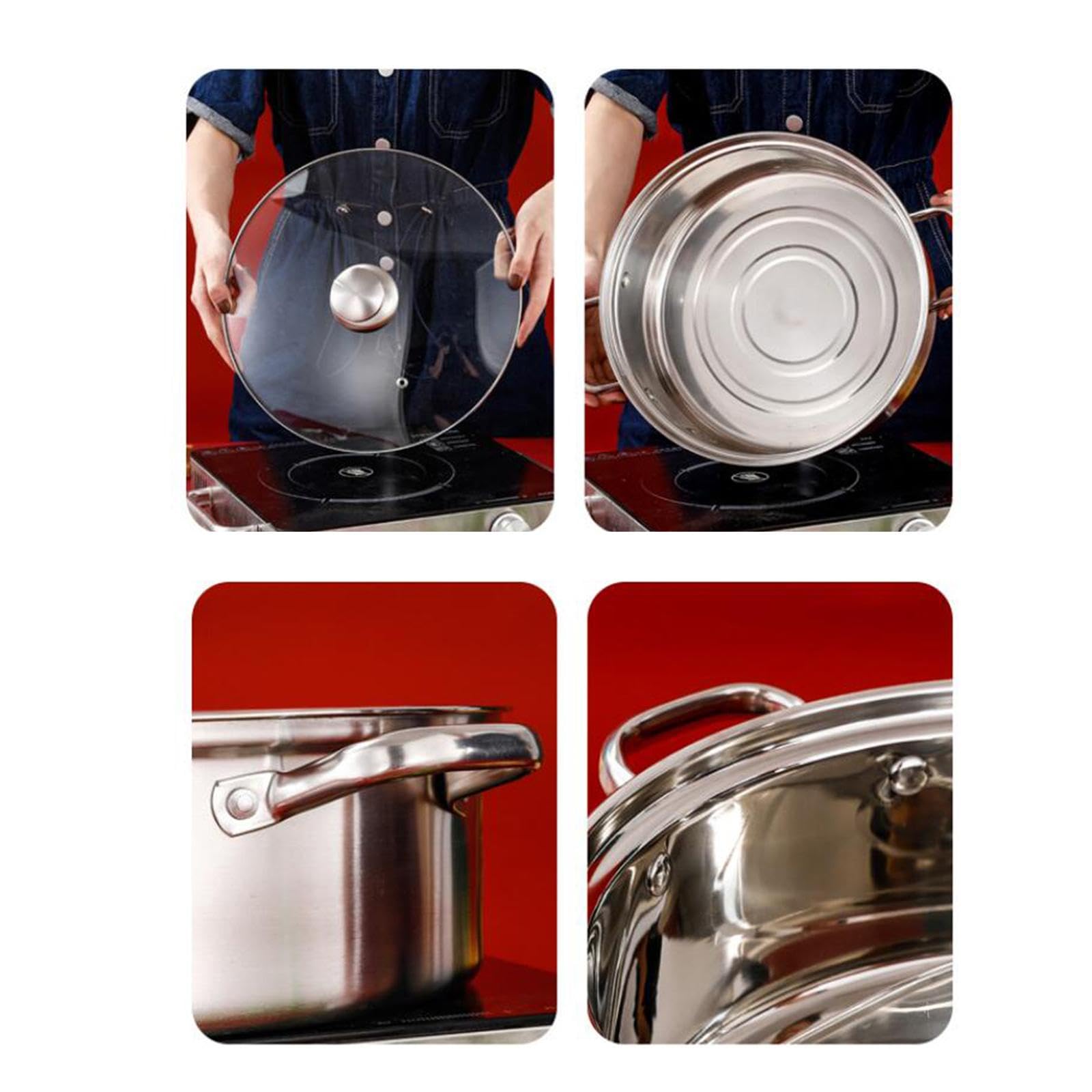 Stockpot Casserole INOX Fond Épais Non Adhésif Poignée Ergonomique Adaptée à d'amis Restaurant, 30 cm