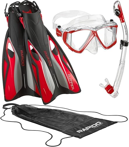 Italian Design Panto-180 - Máscara de esnórquel panorámica de visión lateral antivaho tubo de esnórquel seco superior aletas de ajuste rápido equipo