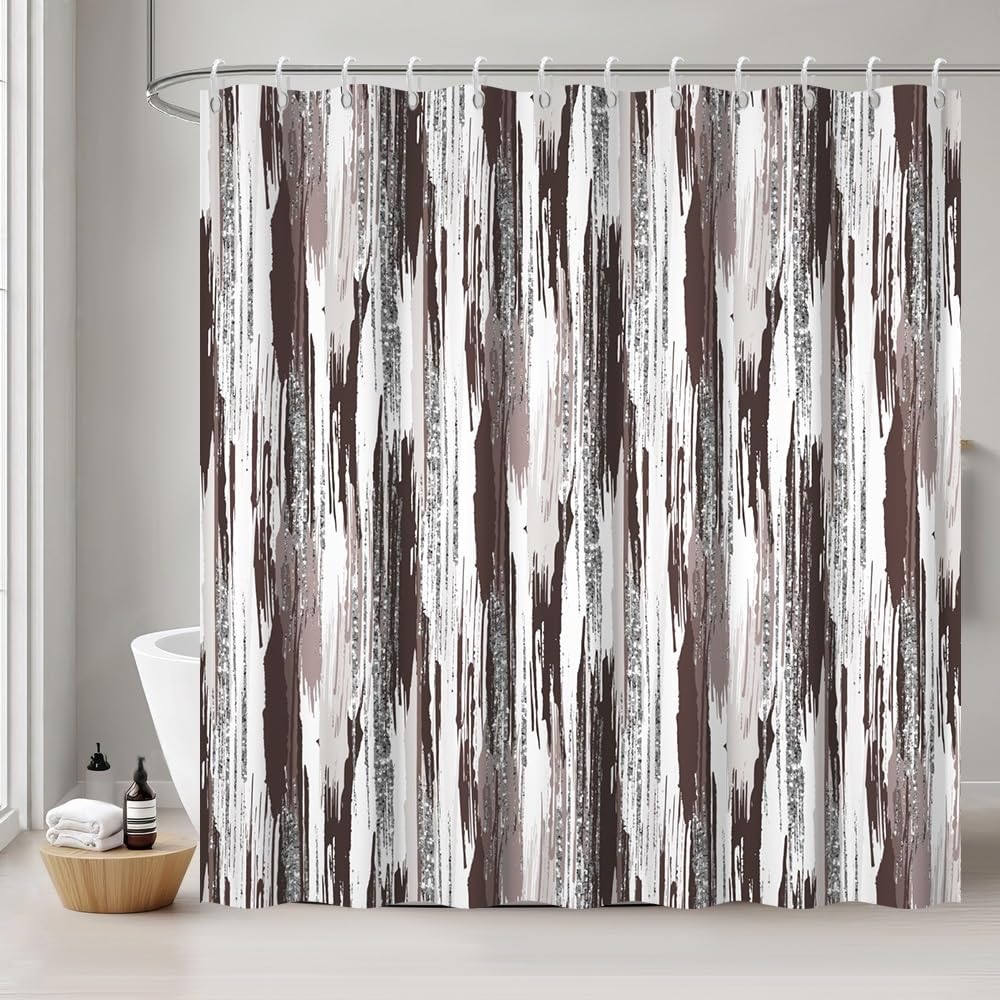 Uiiooazy - Cortina de ducha antimoho, 180 x 200 cm, color marrón, pintura, diseño gris, moderno, cortinas de bañera, tela lavable, impermeable, poliéster, cortinas de baño con 12 ganchos