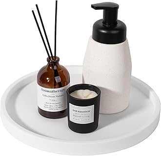 Silicone Bathroom Tray Round Vanity Tray Decorative Soap Holder Kitchen Countertop Organizer Coffee Table Decor for Candle, Perfume, Plant, 10 Inch, White