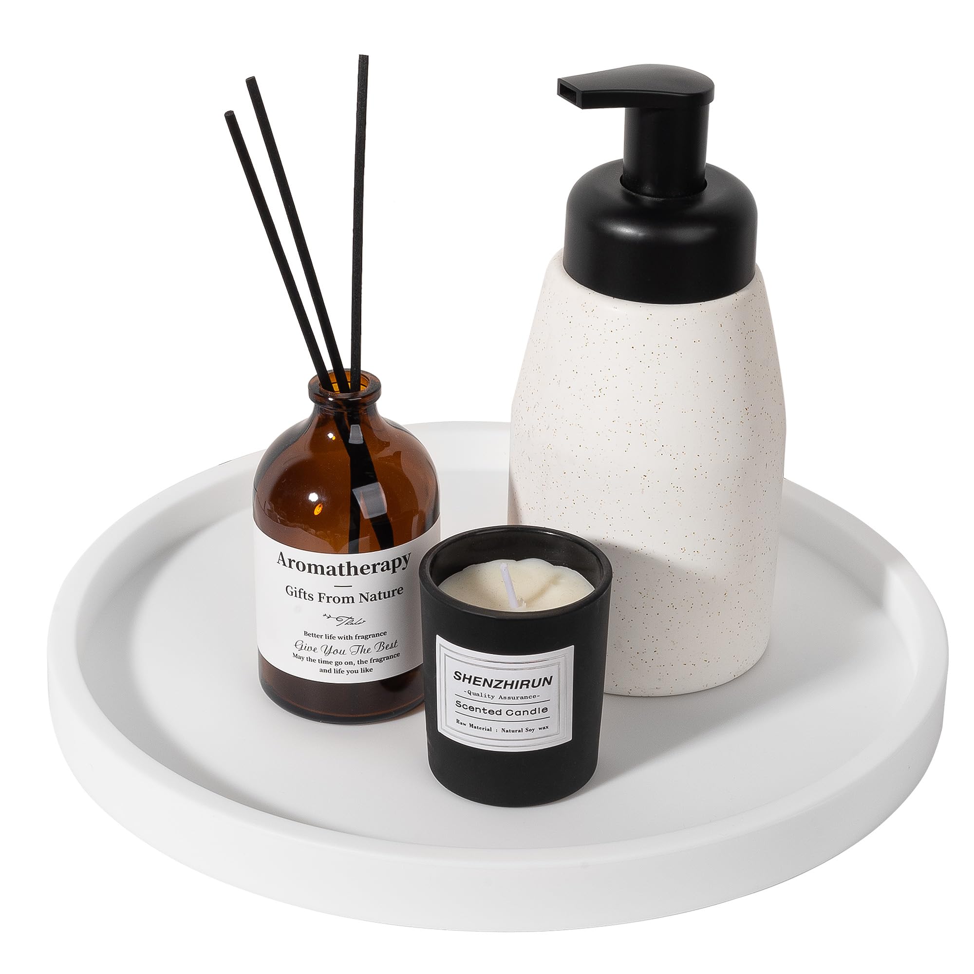 Silicone Bathroom Tray Round Vanity Tray Decorative Soap Holder Kitchen Countertop Organizer Coffee Table Decor for Candle, Perfume, Plant, 10 Inch, White