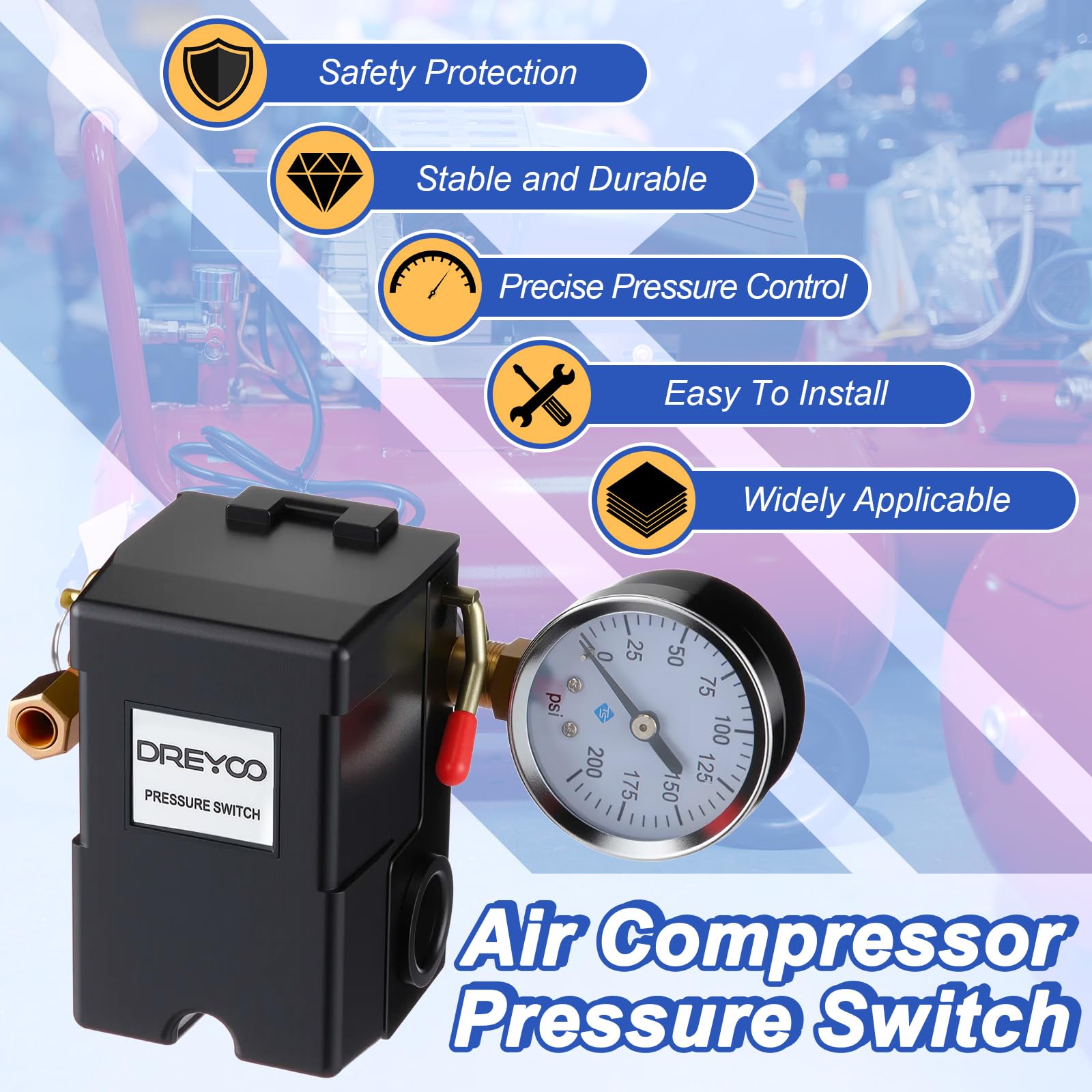 Dreyoo Air Compressor Pressure Switch - 135-175 PSI -4