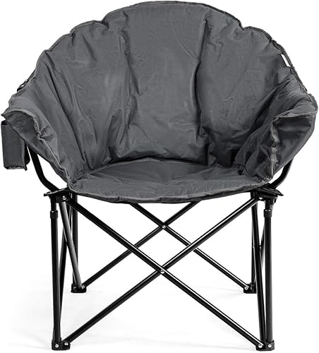 Miniatura 6 de Giantex Silla de camping portátil, silla plegable para exteriores con platillo de luna para césped con asiento acolchado suave, portavasos y bolsa