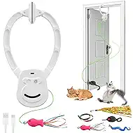 Automatic Cat Toy for Indoor Cats, Interactive Door Hanging Cat Toy with Smart Touch Restart, USB Rechargeable Cat Teaser with Elastic Rope, Adjustable Height Cat Toy for Kittens & Adult Cats (White)