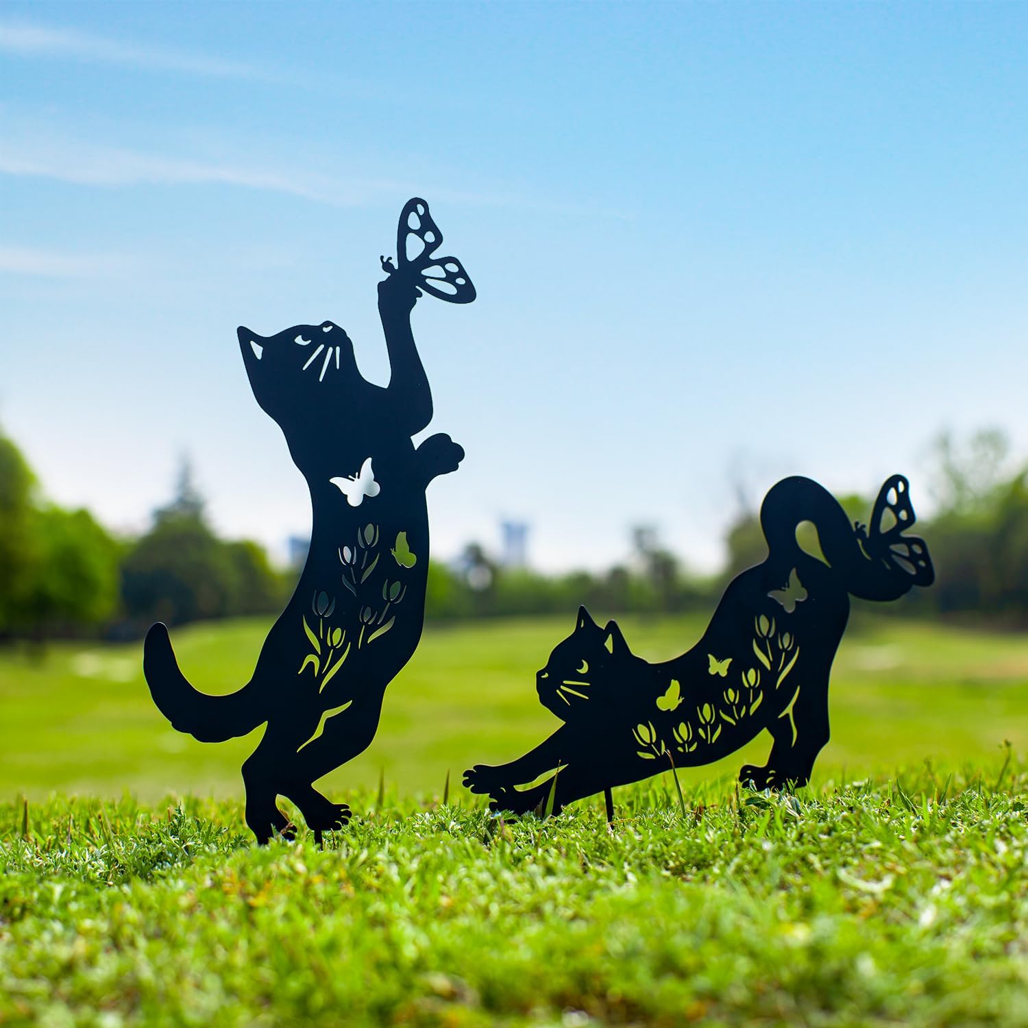 EZTZEN Cat Metal Garden Stakes Decorative,Gifts for Women/Men/Cat Lovers Gifts,Black Cat Silhouette Statues Garden Decor for Outside,Outdoor Decor,Yard Art,Patio,Lawn Ornaments