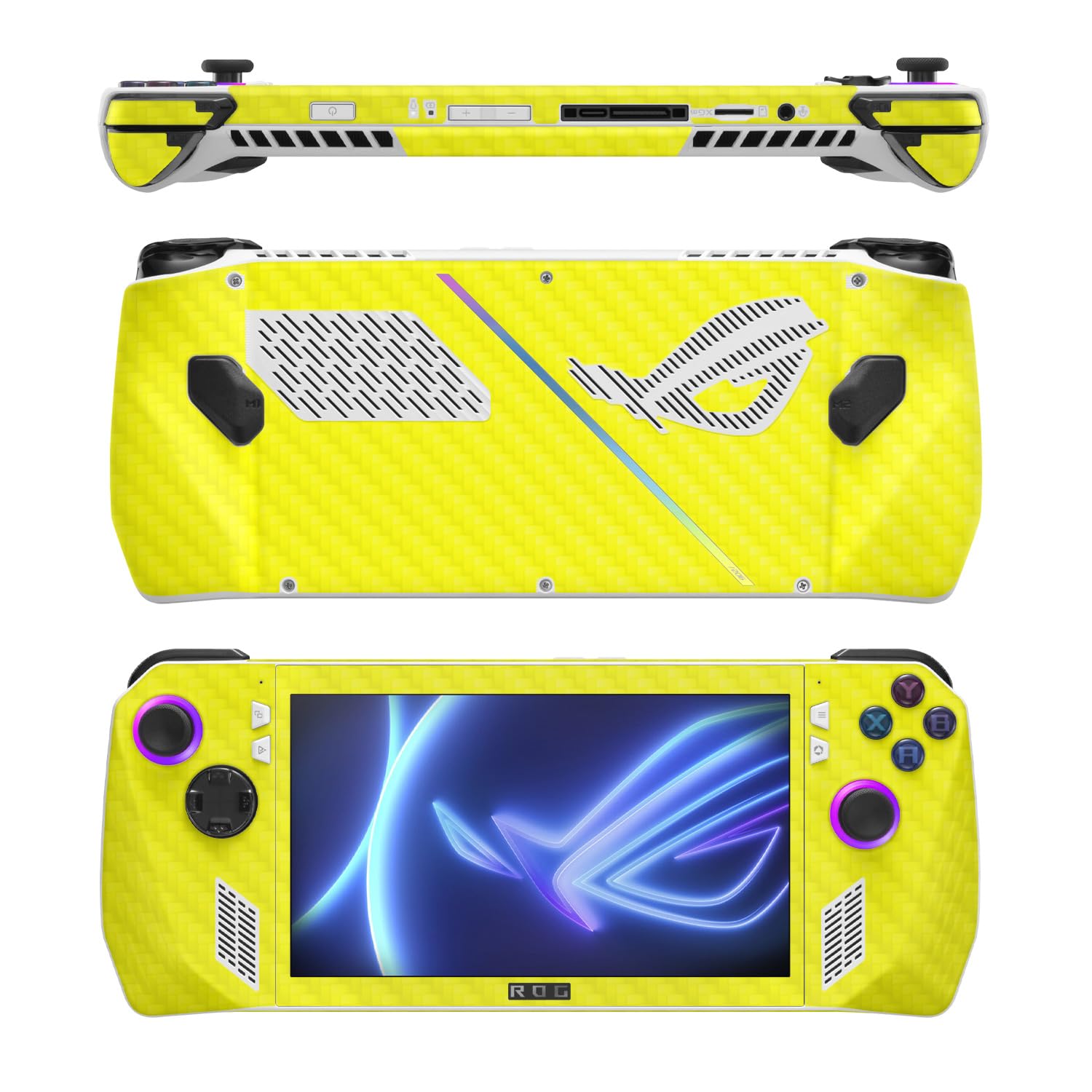 MightySkins Carbon Fiber Skin Compatible with Asus ROG Ally - Solid Yellow | Protective, Durable Textured Carbon Fiber Finish | Easy to Apply