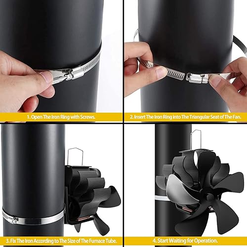 Miniatura 4 de Ventilador de estufa de 5 aspas, ventilador de chimenea de tubo, ventilador de estufa de leña alimentado por calor, motores de operación silenciosa,