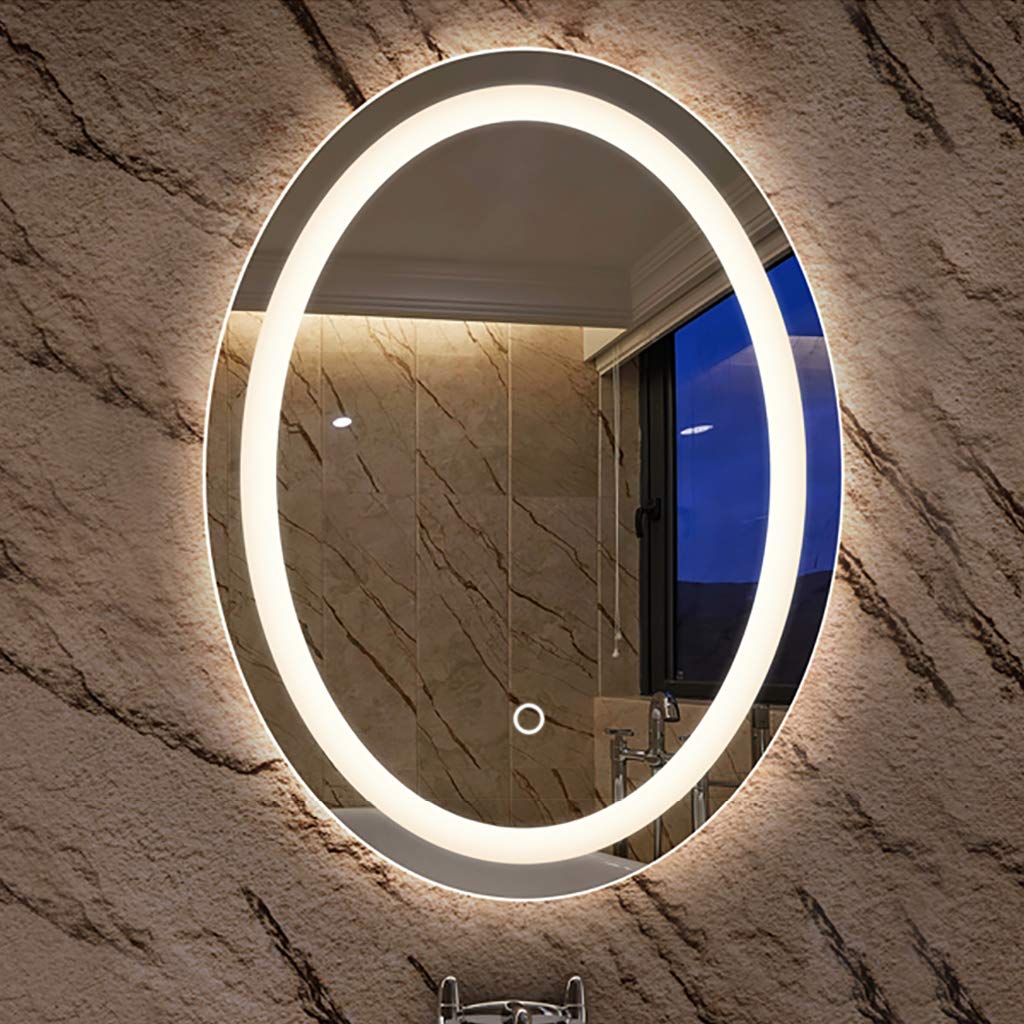 Specchio da Bagno Illuminato con Luce LED e sensore tattile Specchio da Barba Ovale per Trucco a Parete, Senza Bordo