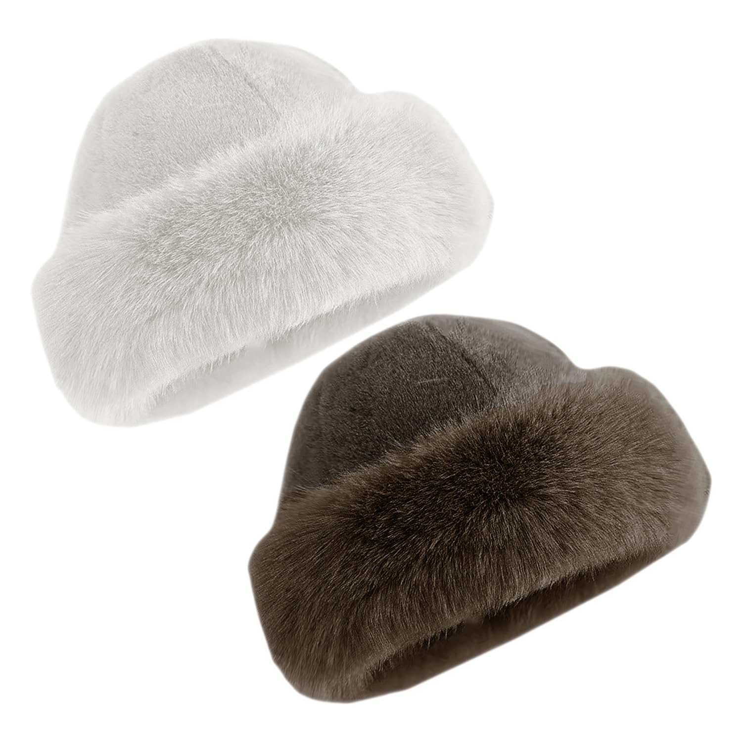 Wufgwbd Unisex Brown 2 Pieces Of Dome Hats, Cold And Warm Hats, Plush Hats, Winter Hats, Simple And Versatile Hats (, White)