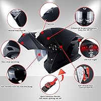 Vista 53 de 1Storm - Casco modular de cara completa para motocicleta, protector solar de doble visera: modelo Modular901, visera ahumada