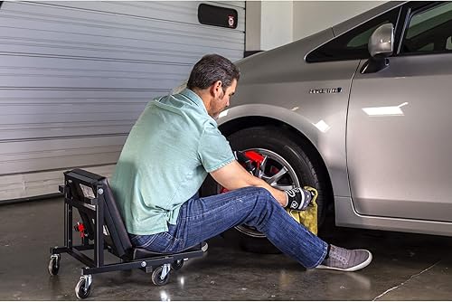 Miniatura 9 de Powerbuilt 240298 - 240298 - Asiento rodante 2 en 1 que se convierte de asiento de rodillo alto a bajo, conversión rápida, sin herramientas, garaje,