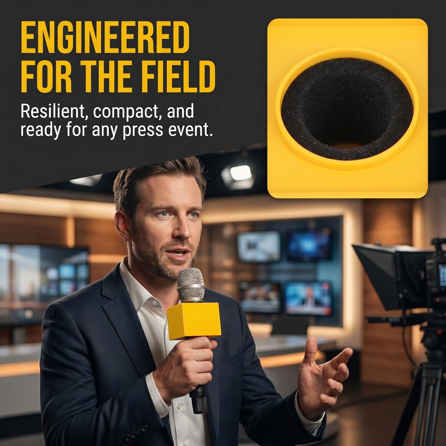 TOYANDONA ABS Microphone Logo Stand Yellow Interview Mic Flag Protector for Reporters Adjustable and Sturdy Microphone Mark for Live Streaming and Recording image 4