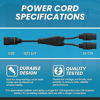 Amazon.com: IronBox Electric IEC C20 to 2X C19 Splitter Power