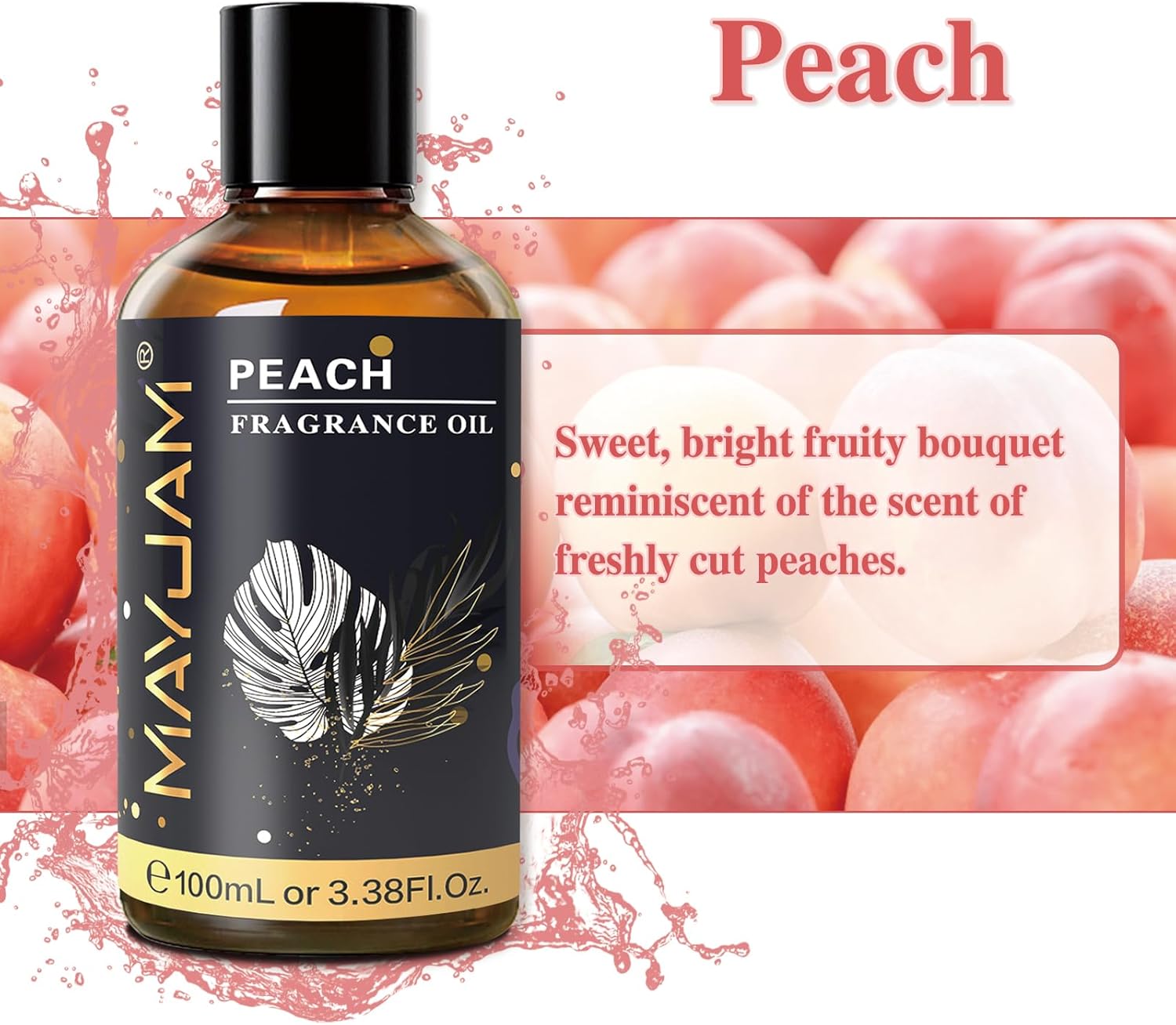 MAYJAM 100ML/3.38FL.OZ Peach Fragrance Oils with Glass Dropper, Essential Oils for Diffusers for Home, Long Lasting Scented Oils for Diffusers Soap Candle Making - Image 4