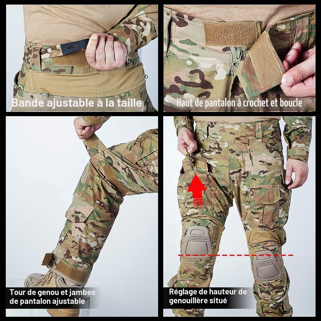 IDOGEAR Pantalon de Combat G3 avec Genouillères Hommes Pantalon Camo Tactique Pants
