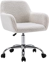 KCC Faux Fur Vanity Chair: Plush Swivel Makeup Desk Armchair, Adjustable Height, Wheels for Home Office Bedroom Teens Women