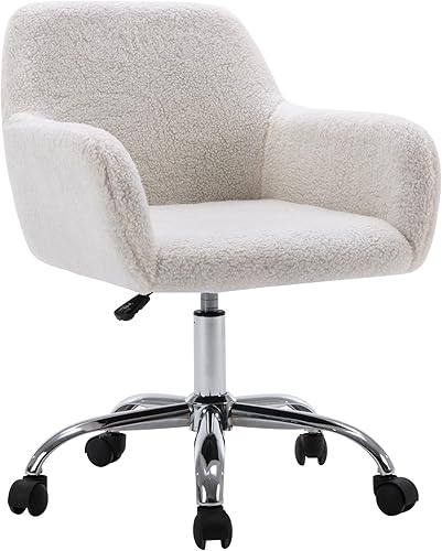 KCC Silla de Tocador de Maquillaje de Piel Sintética, Cómoda Silla Giratoria Moderna Mullida de Descanso con Ruedas, Tapizada Difusa Altura Blanco +