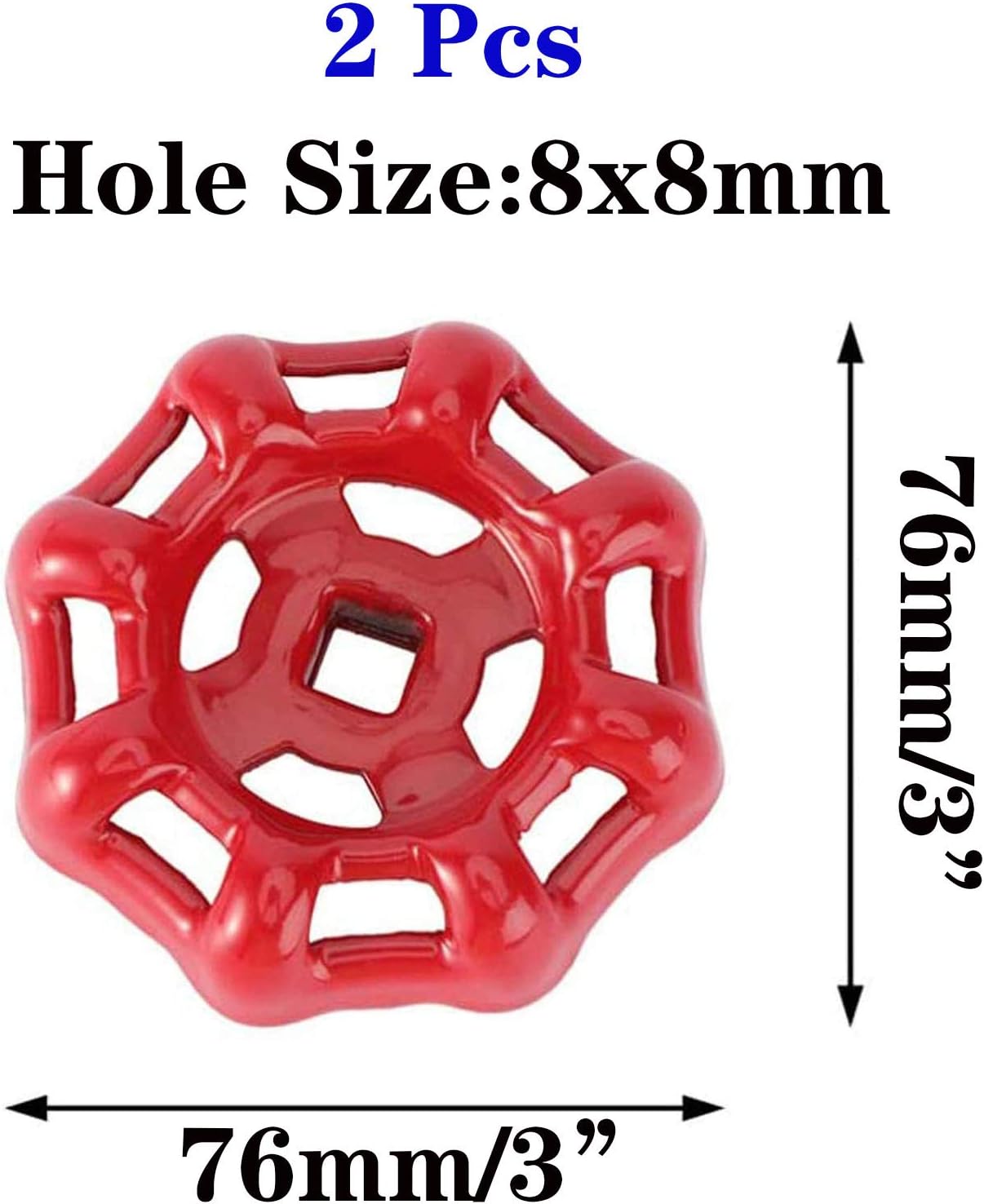 2 Pcs 76mm/3" Replacement Gate Valve Handwheel - Red, Square Hole-8x8mm