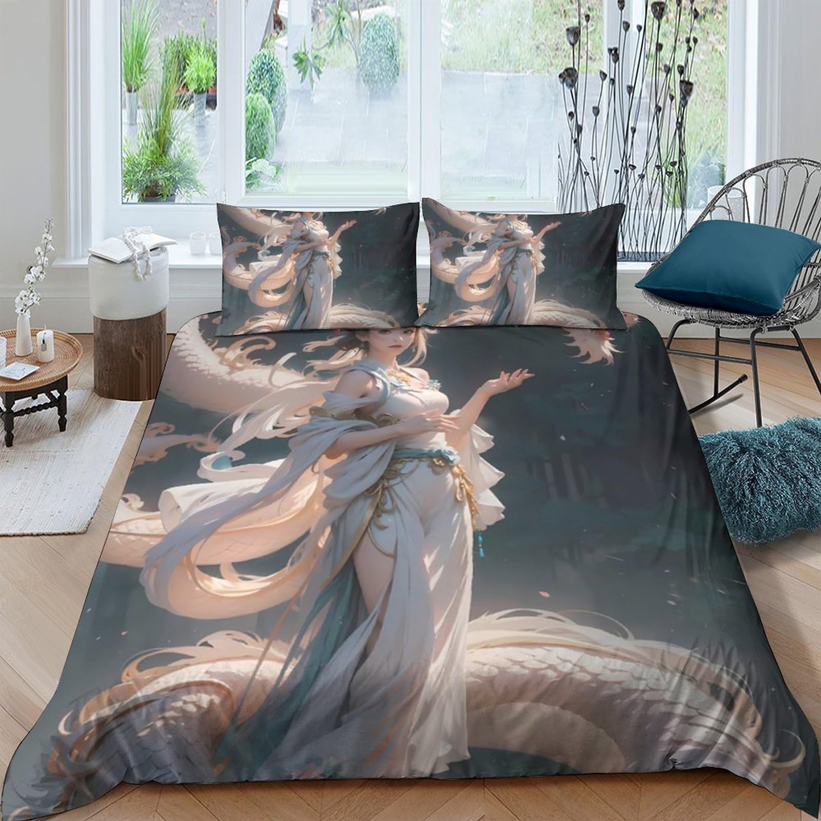Ctjqhvkz Style-10 3D Printed Fantasy Goddess Fitted Sheet Microfiber Soft Art Dragon Bed Cover For Bedroom Guest Room Mattress Protection Single（135X200cm）