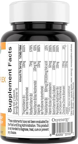 Miniatura 3 de OXYENERGY Cápsulas complejas de Mega Vitamina B, con 8 vitaminas B, incluyendo biotina, ácido fólico B1 B2 B3 B5 B6 B12, apoyo neurológico para la