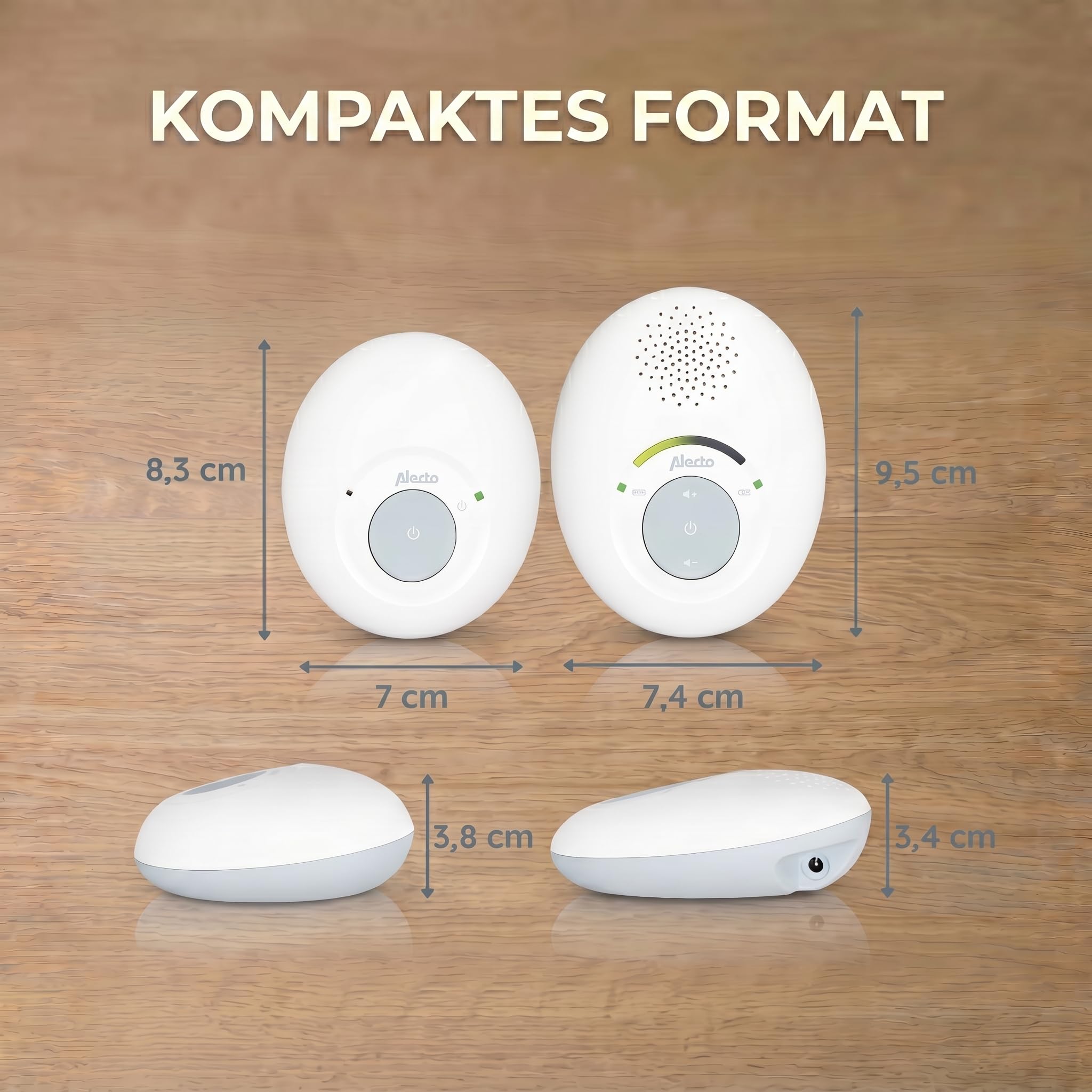 Alecto DBX110 - Audio Babyphone - Babyfon - Baby Phone | DECT - 300 m Reichweite - kompakt - LED Lautstärkeskala - VOX Funktion - strahlungsarm - weiß