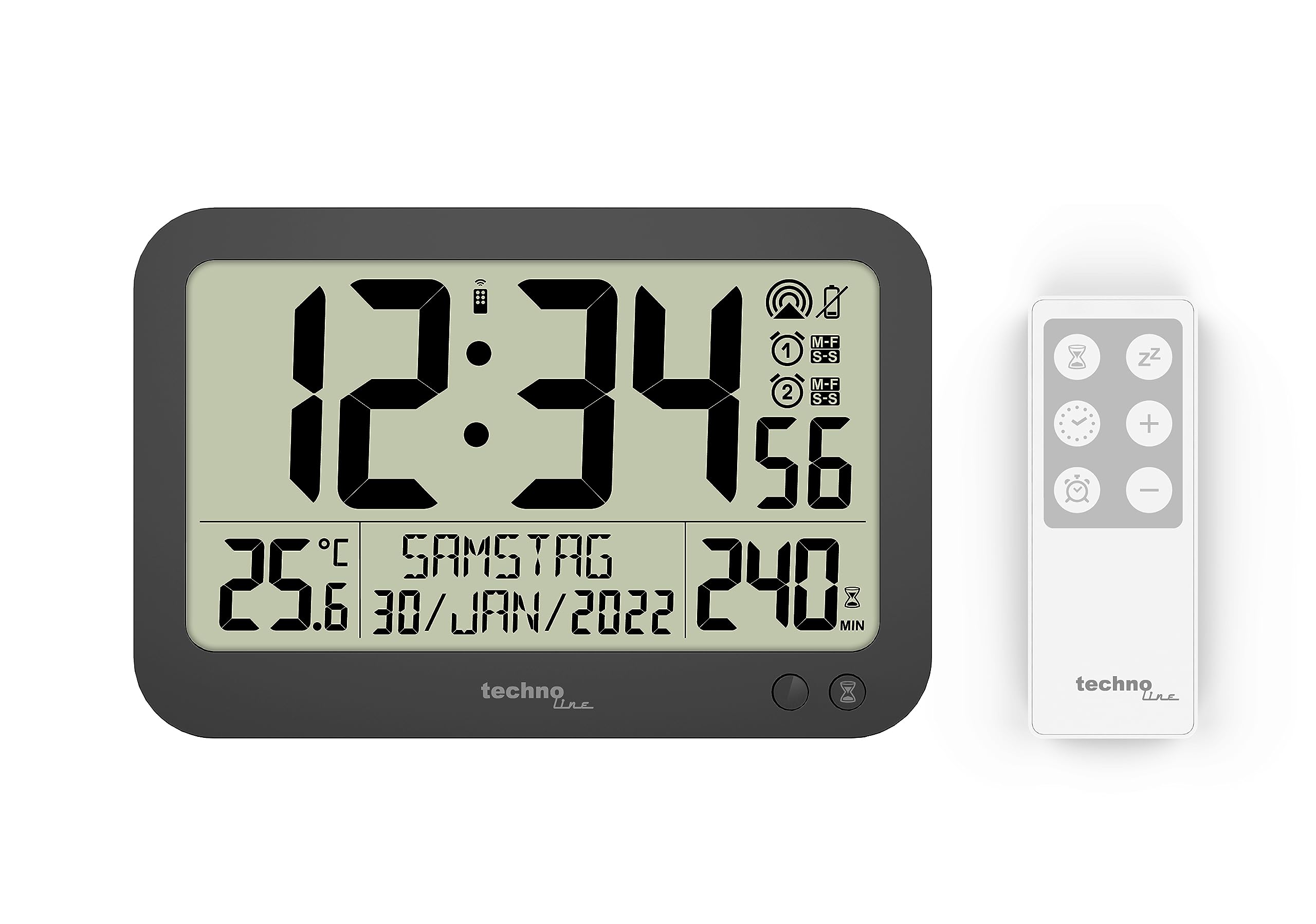 Technoline WS8026 - Reloj Digital inalámbrico con Mando a Distancia, 22,3 x 14,8 cm, con indicador de Temperatura, Temporizador hasta 240 Minutos