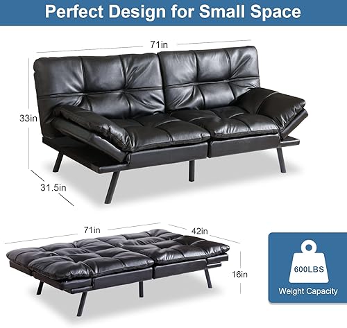 Miniatura 9 de Sofá cama futón de espuma viscoelástica, sofá convertible moderno, plegable, para sala de estar, oficina, apartamento, espacios pequeños, con