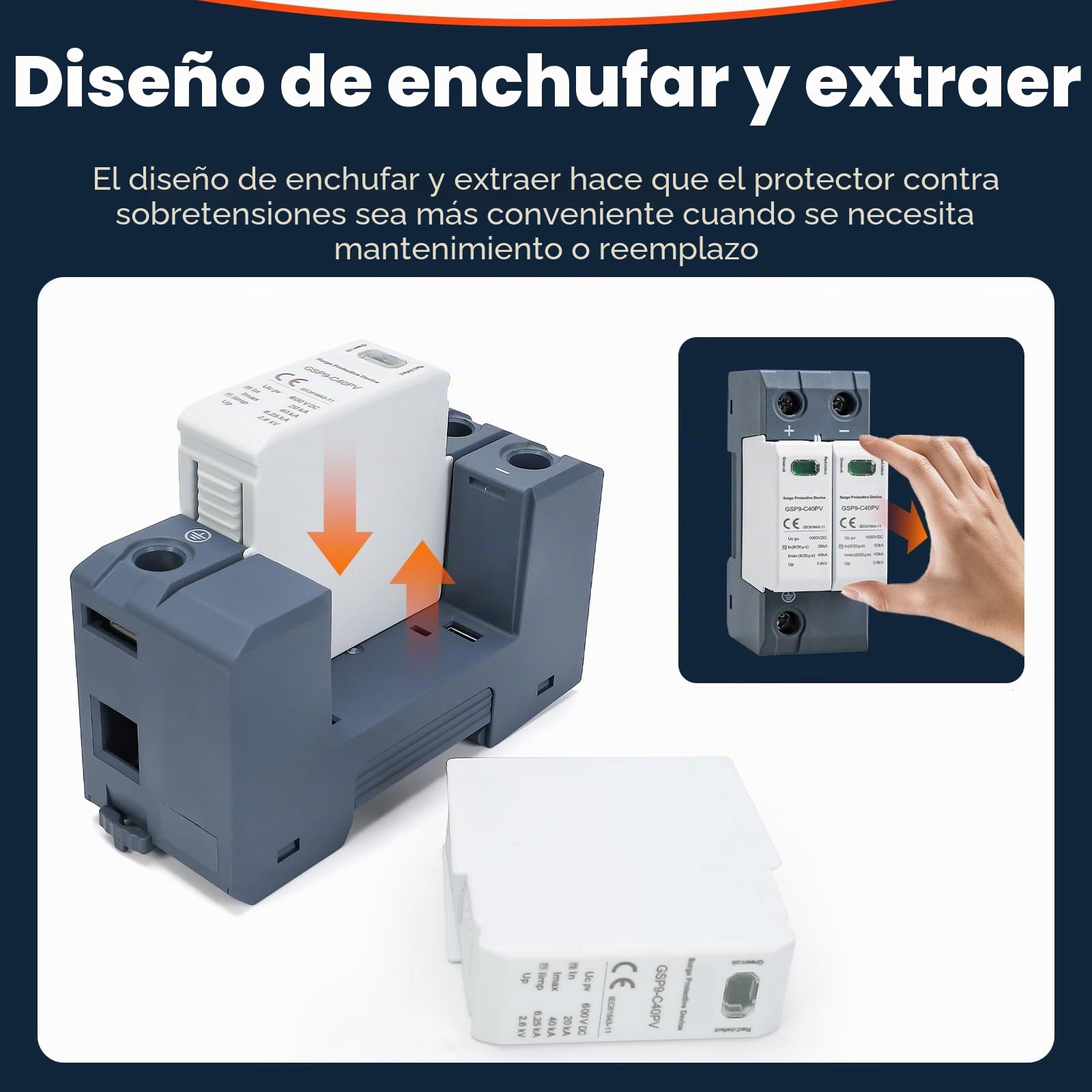 Descargador de sobretensión 2P 40KA 600VDC para corriente continua, dispositivo de protección contra sobretensiones y rayos, adecuado para fotovoltaicos y circuitos domésticos de baja tensión
