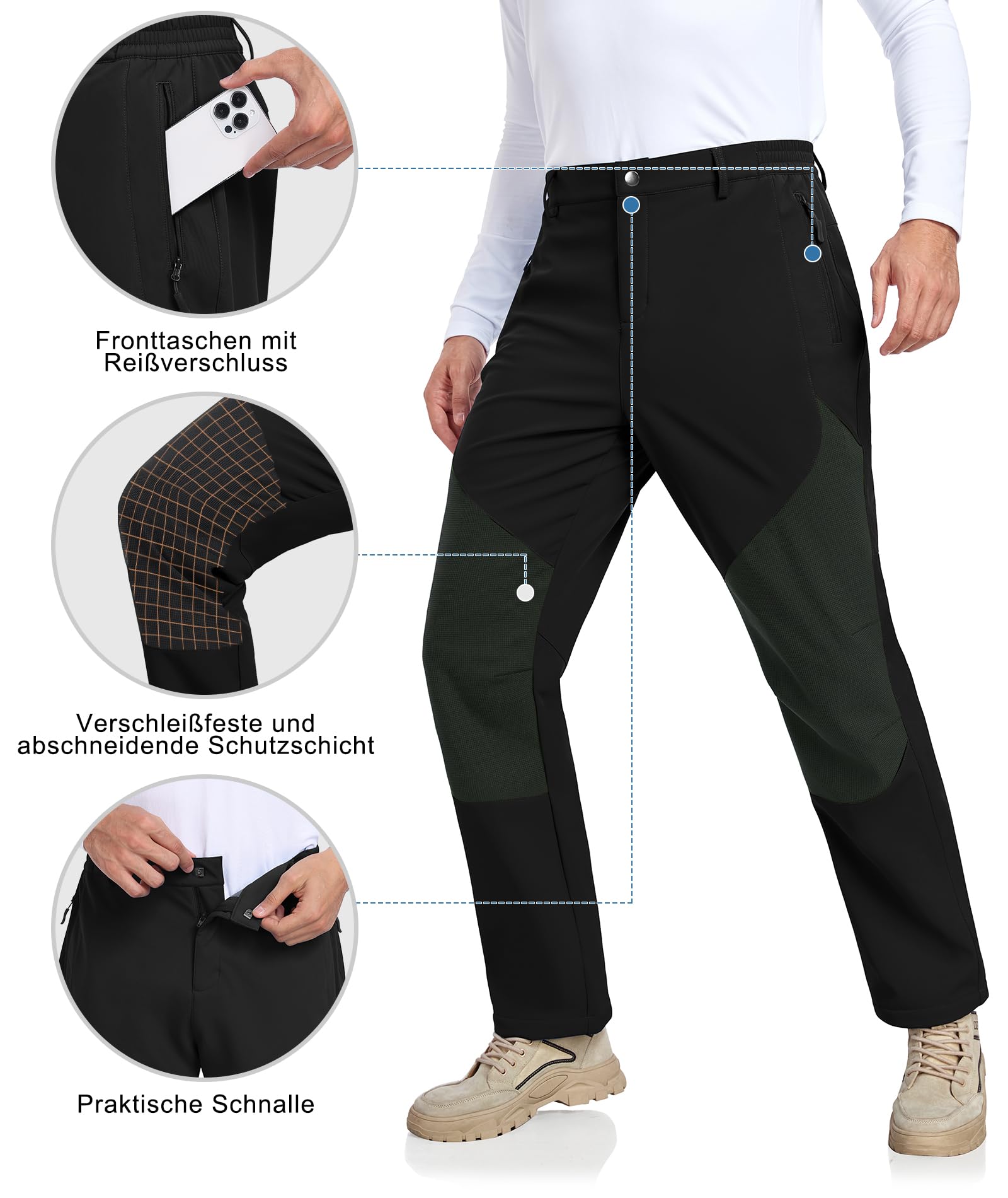 Djtnzdm Pantaloni da Lavoro Uomo Invernali Pantaloni Trekking Antipioggia Impermeabili Termici Pantaloni Neve Sci Snowboard Caldo Antivento Tasca con Cerniera (Loose Fit)