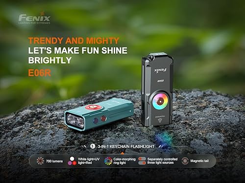 Miniatura 2 de Fenix E06R - Linterna de llavero EDC 3 en 1 de 700 lúmenes, USB-C recargable, incluye luz UV y organizador Lumentac (gris)