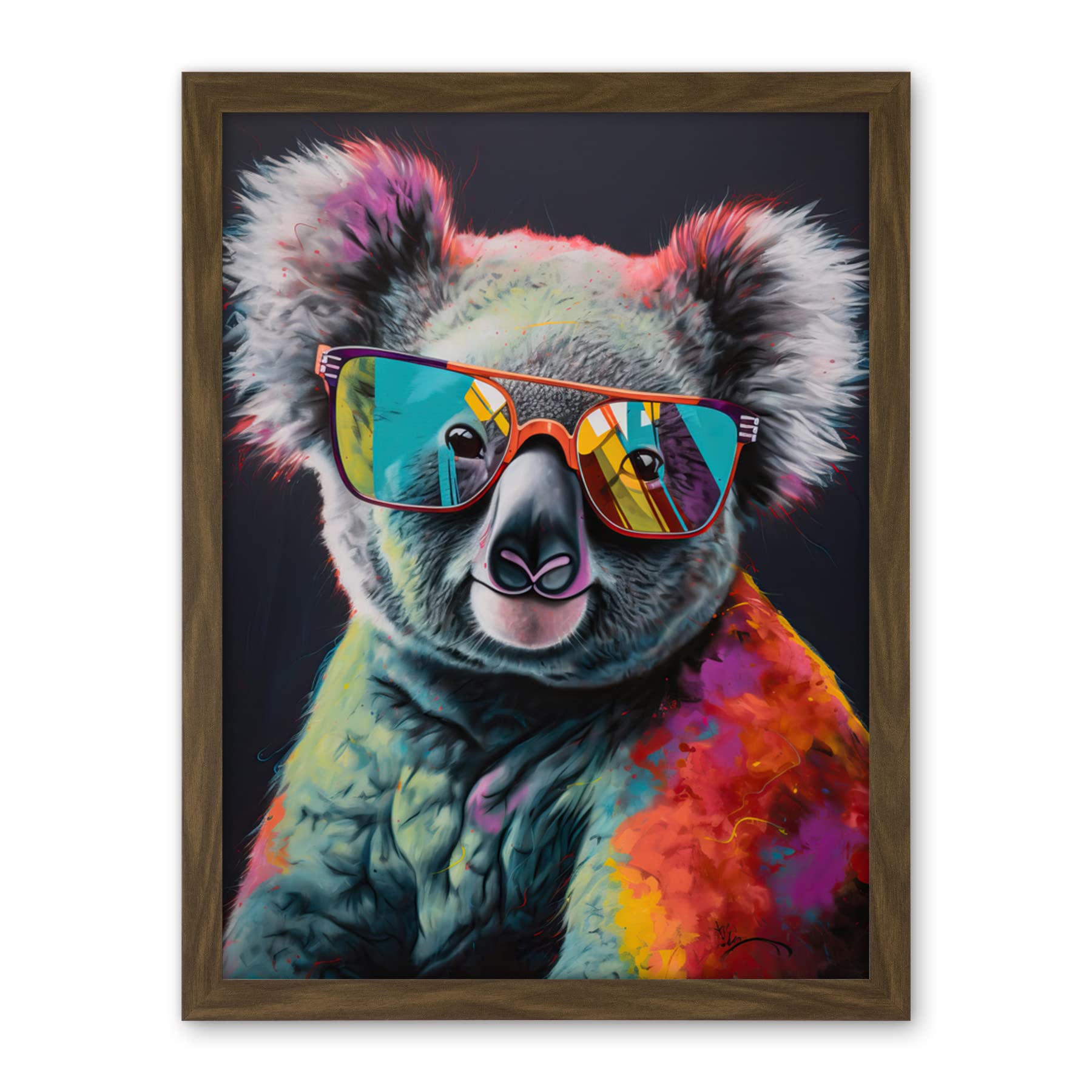 Artery8 Koala Bear with Sunglasses Modern Multicoloured Artwork Framed Wall Art Print 18X24 Inch