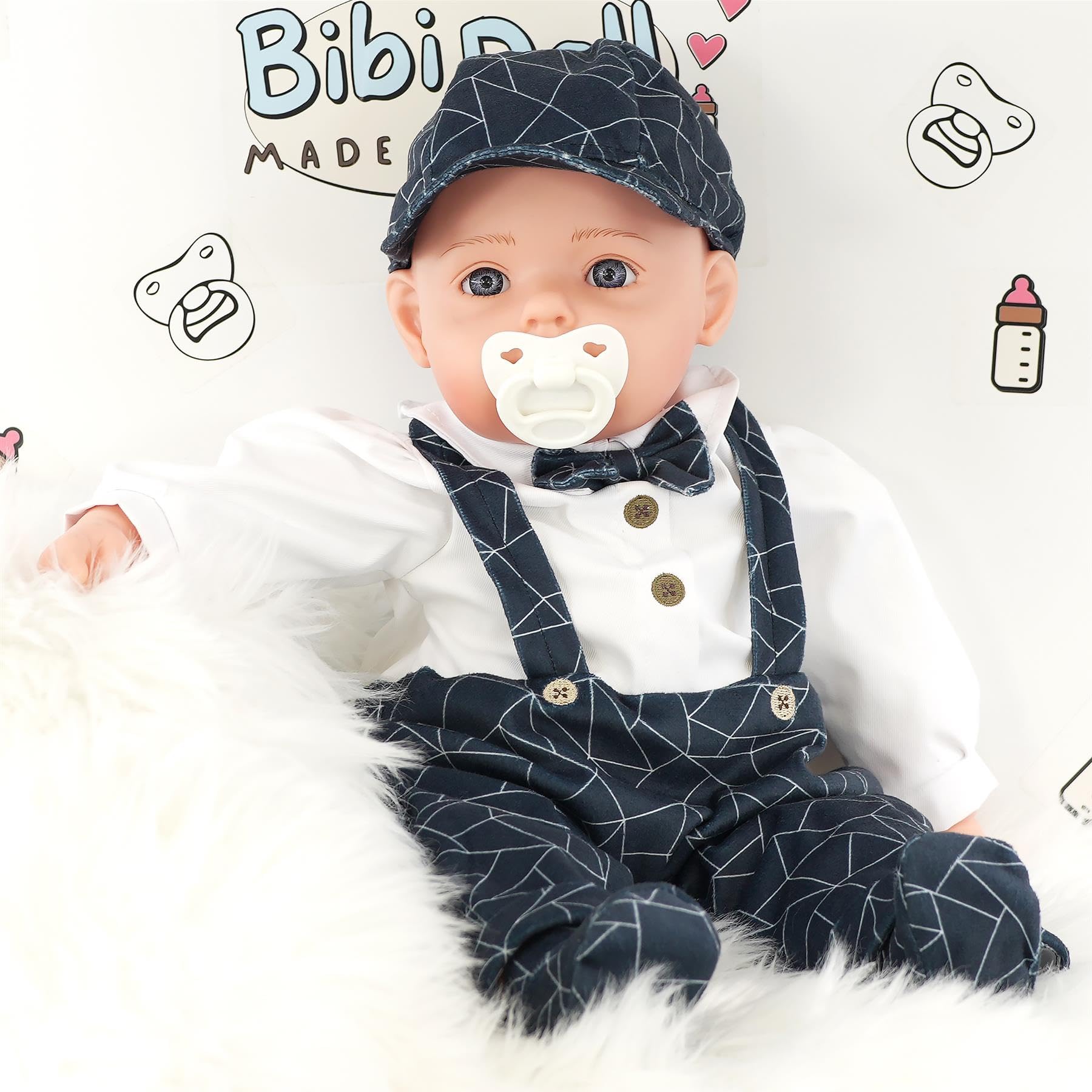 Bibi Doll 20" Baby Boy Doll - Large Lifelike Size, Soft Body, with Dummy & Sounds in Formal Bow Tie Outfit, Toy for Boys & Girls Aged 18 Months+