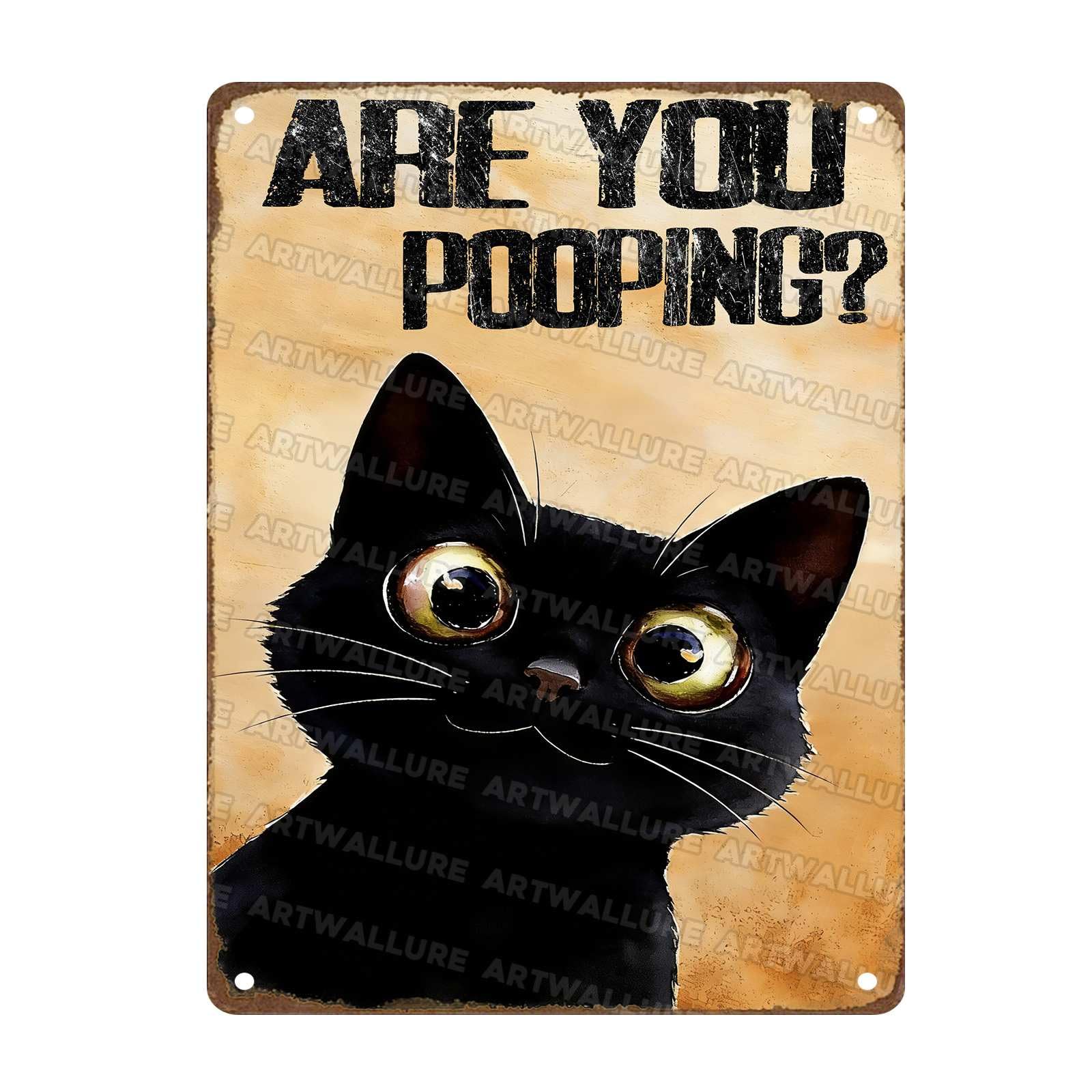 Metal Sign Are You Pooping Funny Black Cat Wall Decor for Home Bathroom Poster Restroom Toilet Washroom 12x16Inch