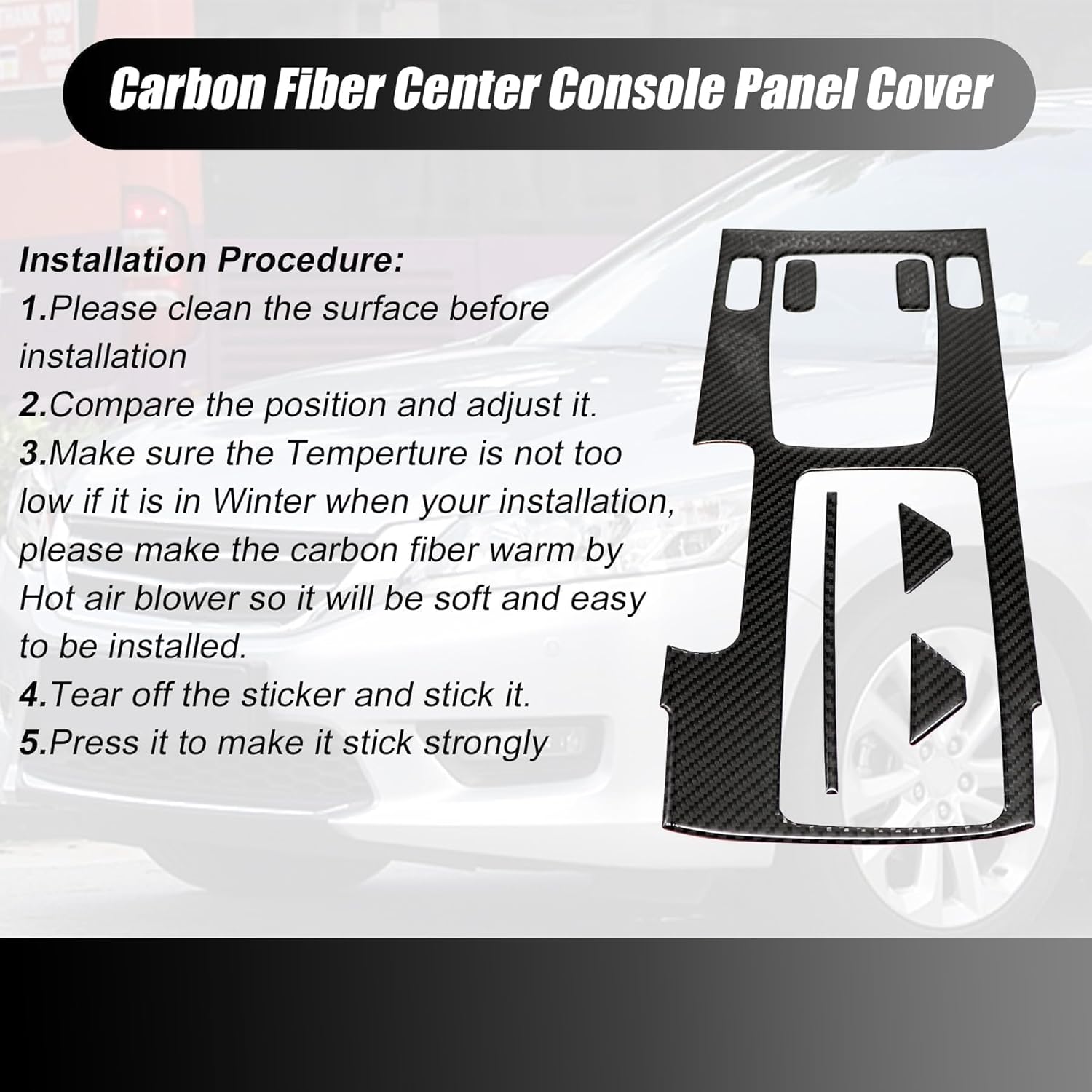 Priprilod Carbon Fiber Center Console Gear Shift Panel Cover Interior Trim Compatible with Honda 9th Gen Accord 2013-2017 with SE LX Sport EX EX-L Touring Hybrid Car Center