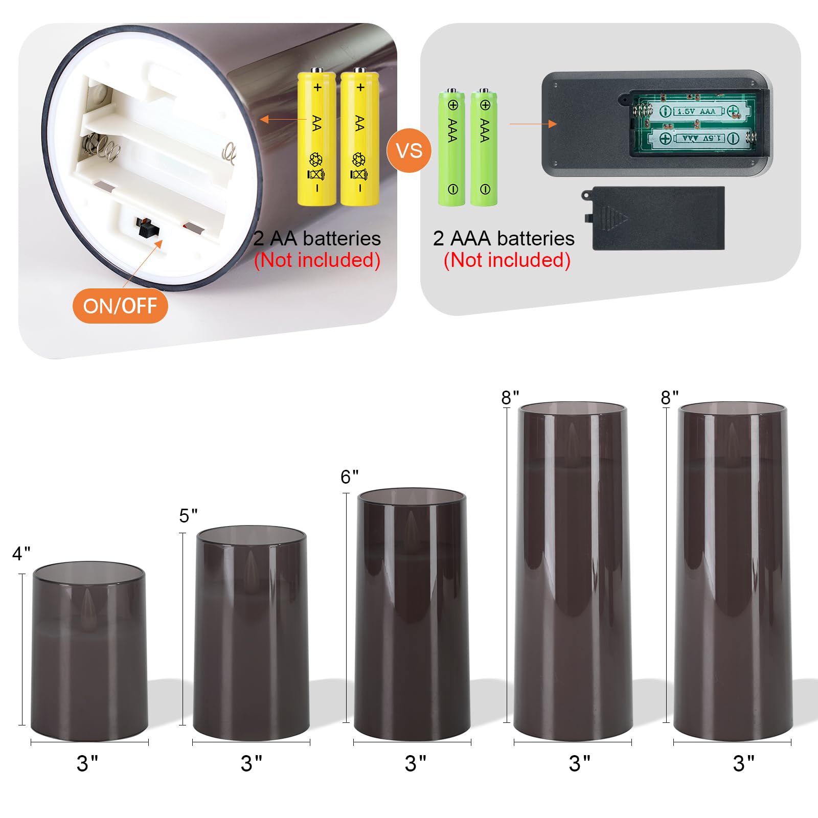 Homemory Candele realistiche tremolanti a batteria, finte candele elettriche a LED con telecomando e timer, candele senza fiamma per la casa, decorazione natalizia, grigio, set di 5