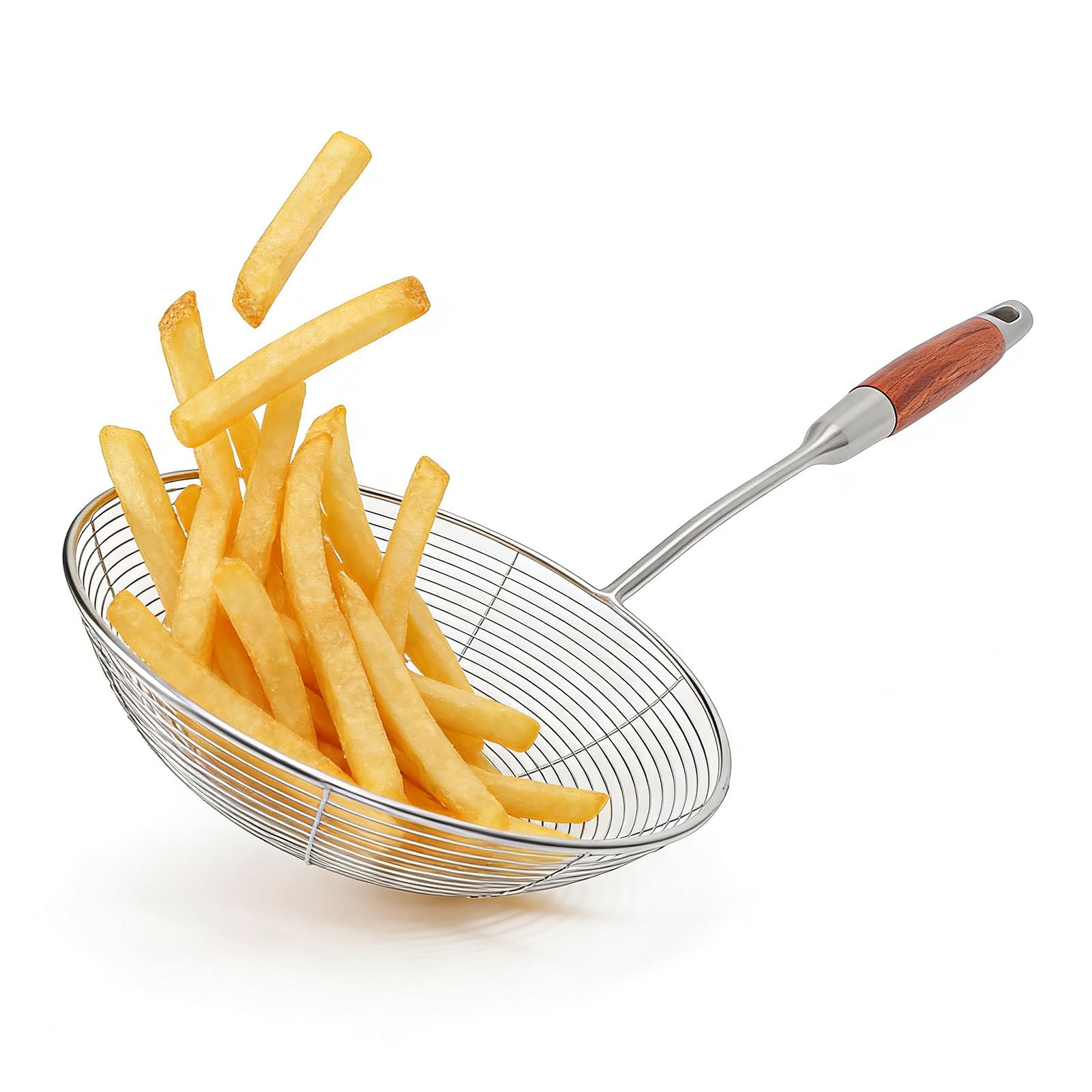 Qcwwy Cucchiaio per Schiumarola Colino a Ragno Cucchiaio per Schiumarola in Acciaio Inossidabile Comodo Manico in Legno per Colino per Pasta per Cucine Domestiche Strumento Antiscivolo per