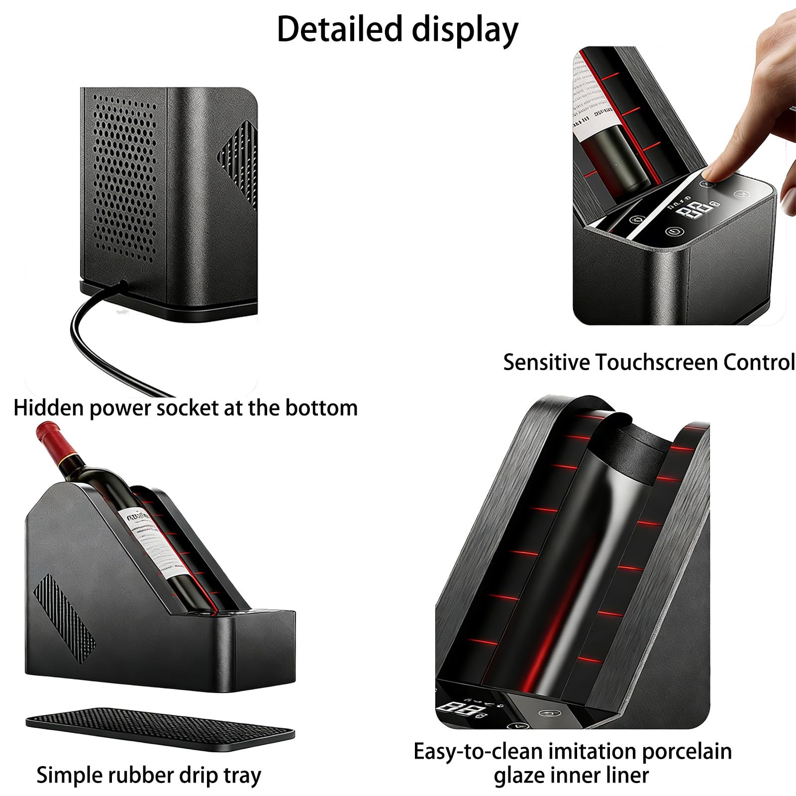 Enfriador de vino eléctrico para botella individual, temperatura ajustable de 0 a 20 °C, pantalla LCD, control táctil LED, iluminación ambiental para mesa de comedor, caja de refrigeración compacta